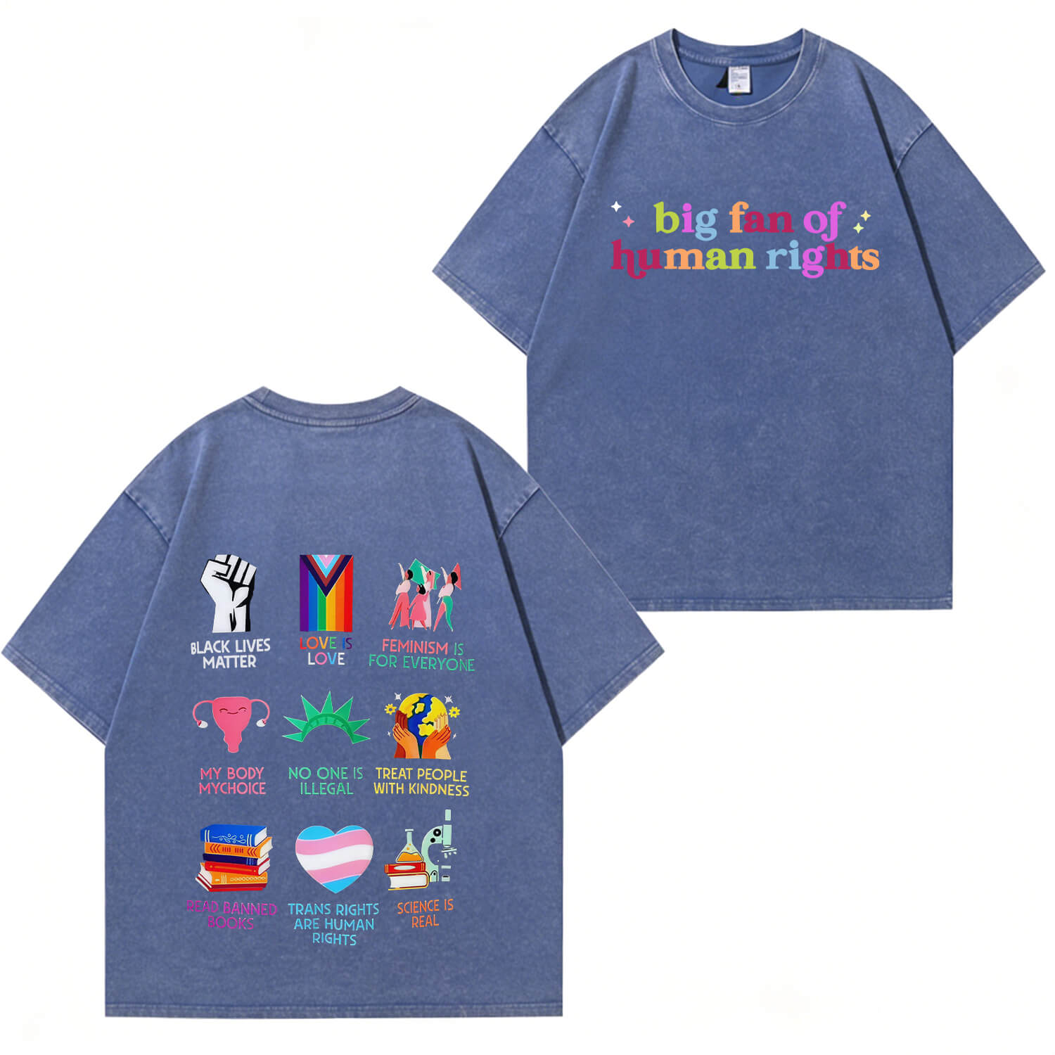 „Big Fan of Human Rights“-T-Shirt im Used-Look PT396