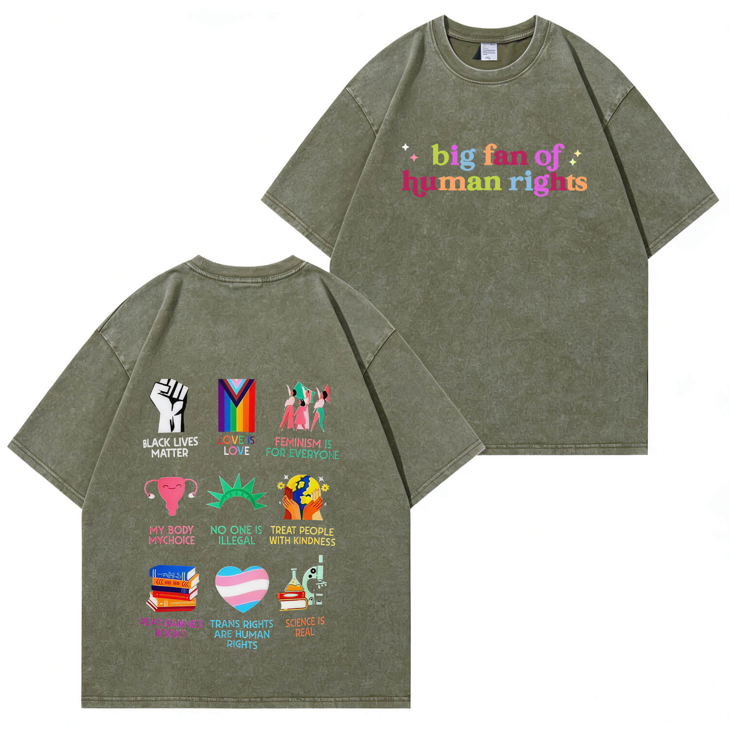 „Big Fan of Human Rights“-T-Shirt im Used-Look PT396
