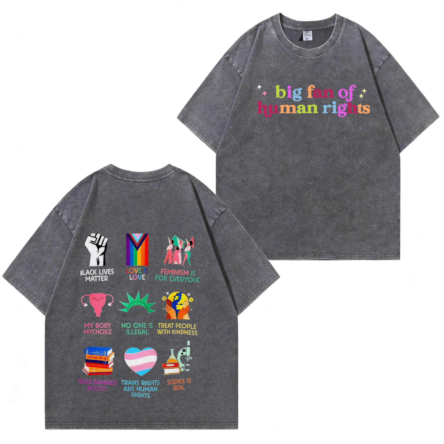 „Big Fan of Human Rights“-T-Shirt im Used-Look PT396