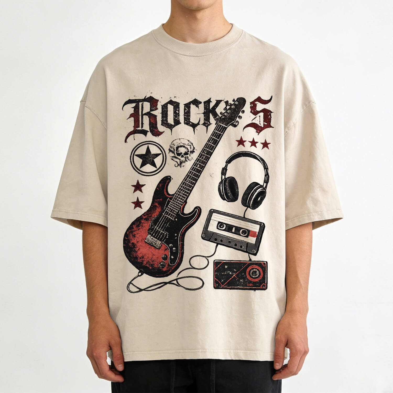 Retro-Rock-E-Gitarren-T-Shirt im Used-Look PT405