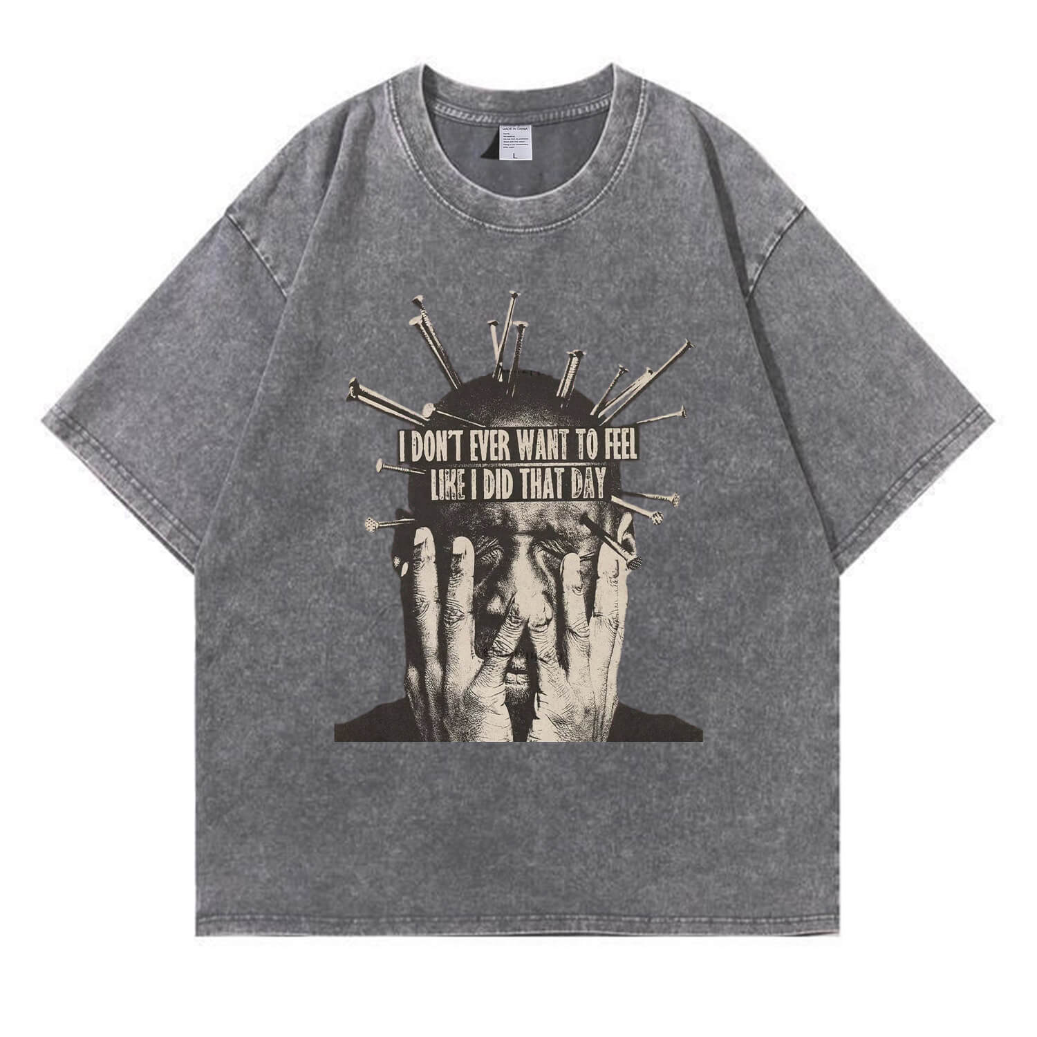 I Don't Want To Feel Like I Did That Day“-T-Shirt im Washed-Look PT409