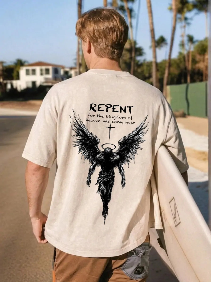 Repent Angel Wings Faith Washed“-T-Shirt PT482