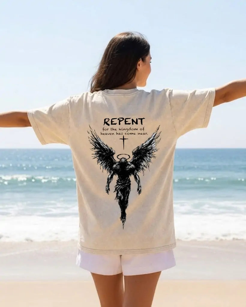 Repent Angel Wings Faith Washed“-T-Shirt PT482