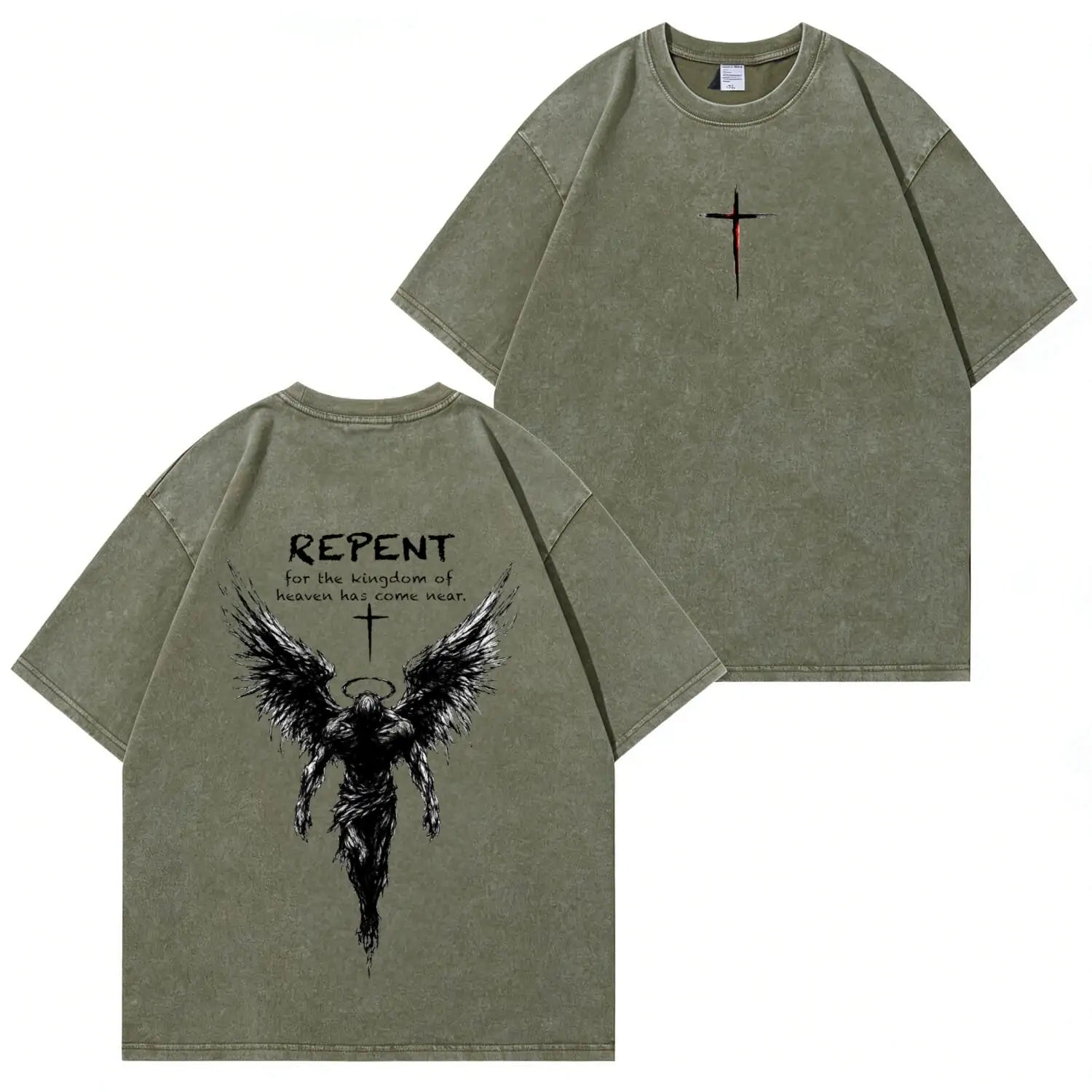 Repent Angel Wings Faith Washed“-T-Shirt PT482