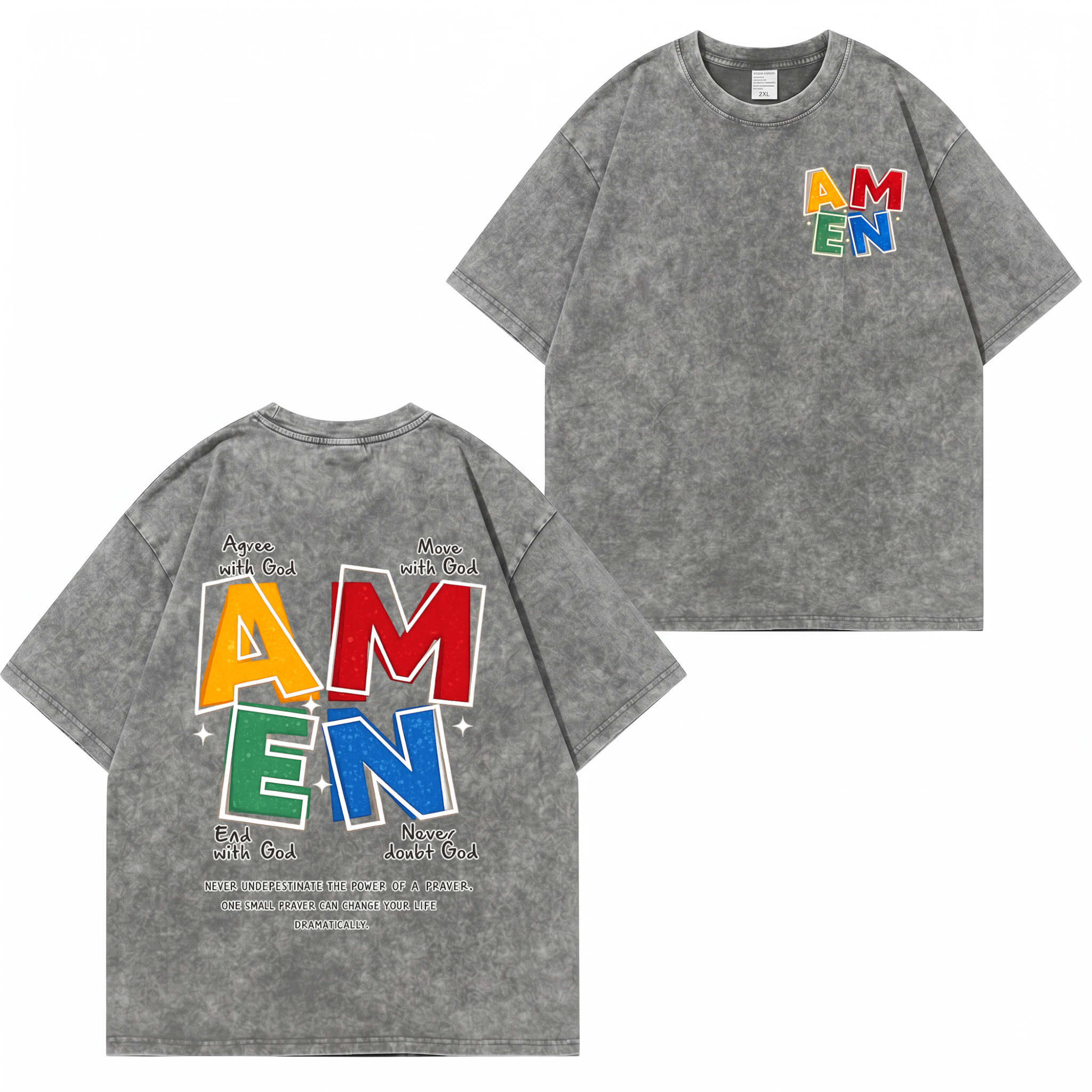 Vintage Amen Faith T-Shirt im Washed-Look PT473