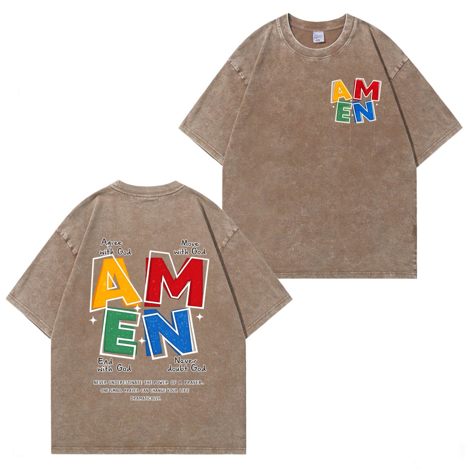 Vintage Amen Faith T-Shirt im Washed-Look PT473