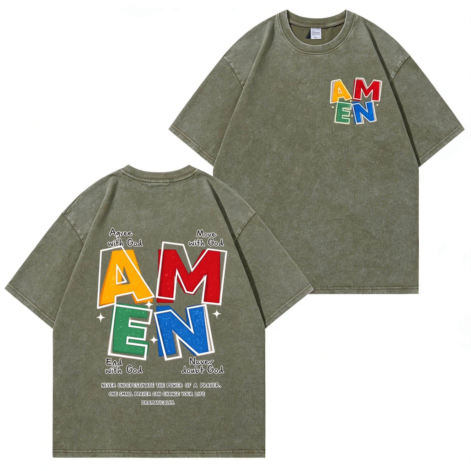 Vintage Amen Faith T-Shirt im Washed-Look PT473