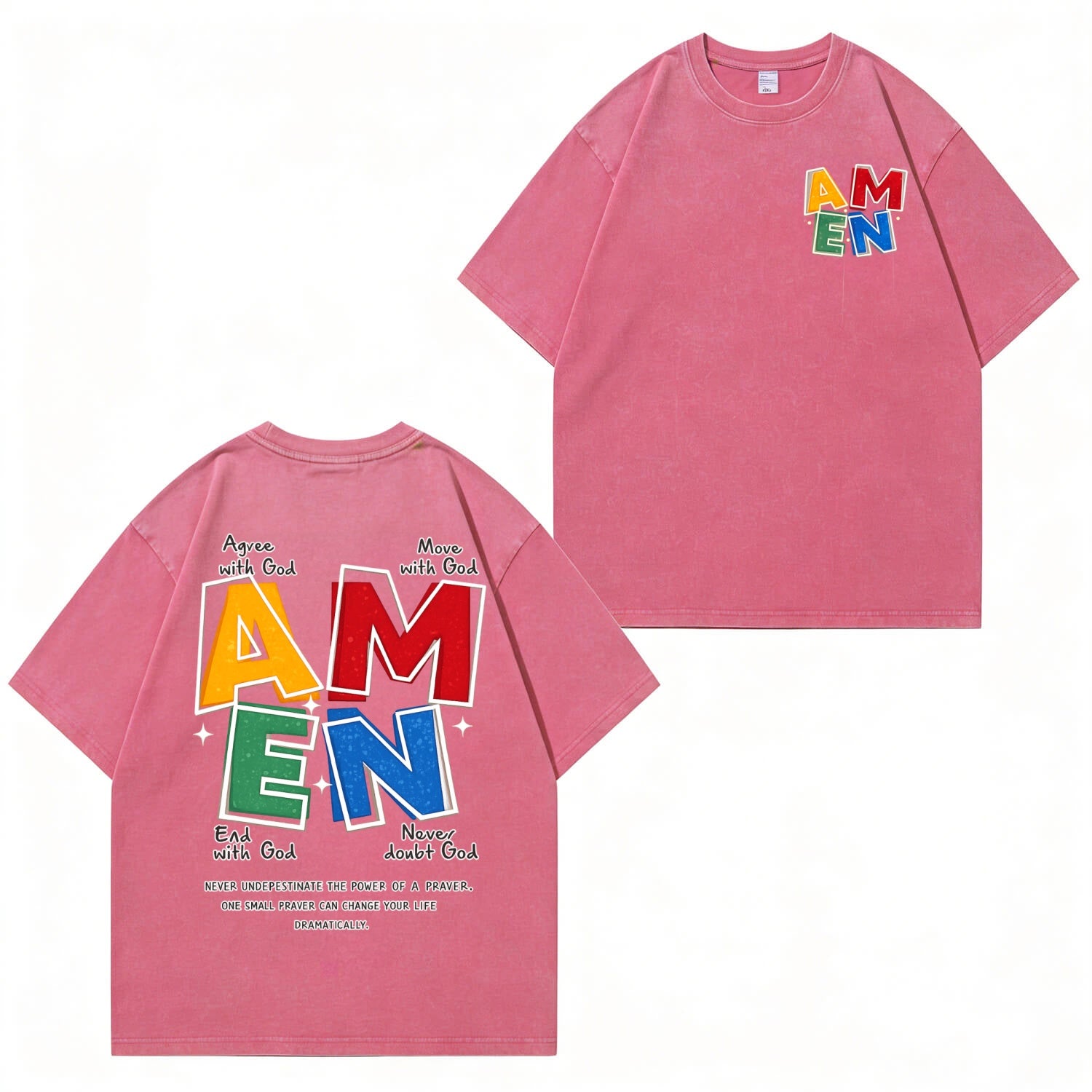 Vintage Amen Faith T-Shirt im Washed-Look PT473