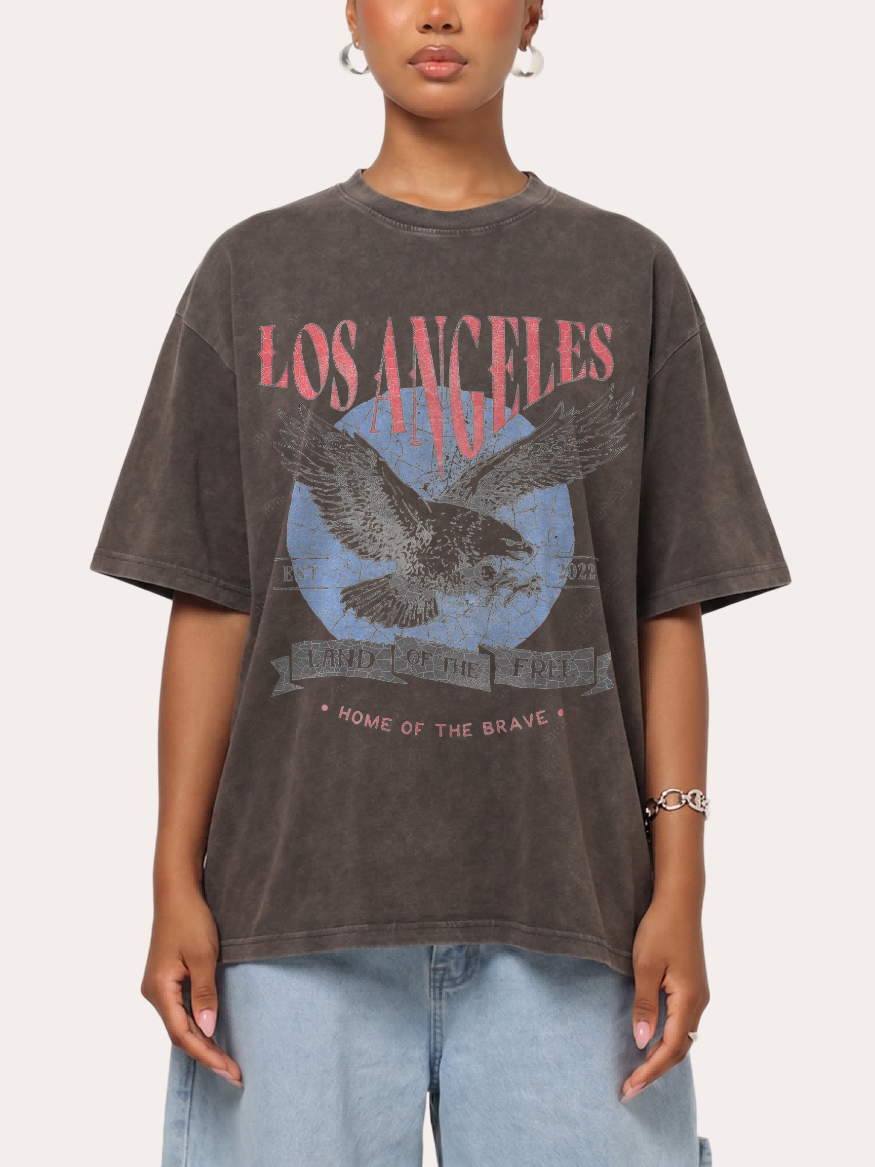 Vintage-T-Shirt im Los-Angeles-Look mit Used-Effekt und Waschung