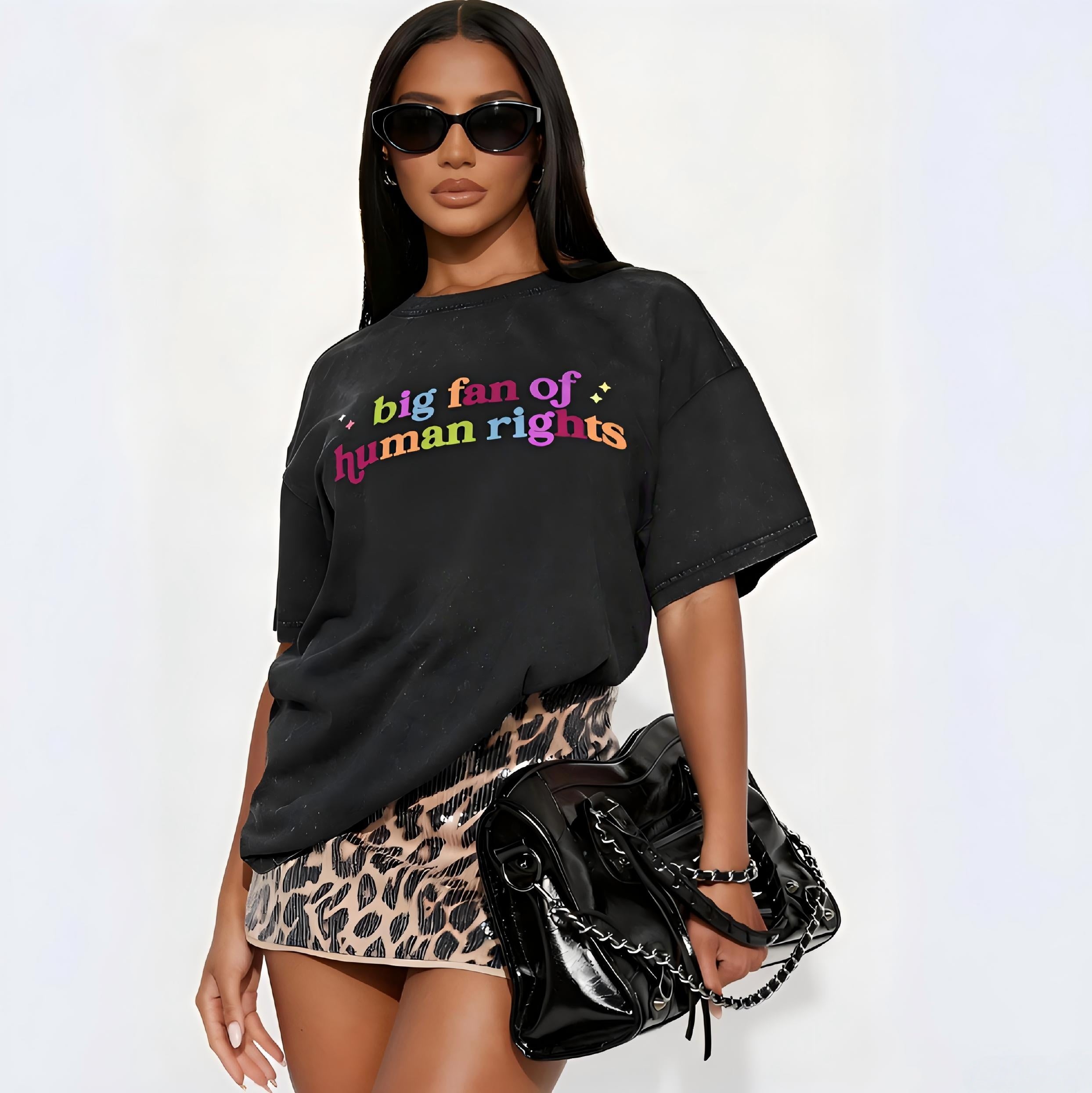 „Big Fan of Human Rights“-T-Shirt im Used-Look PT396