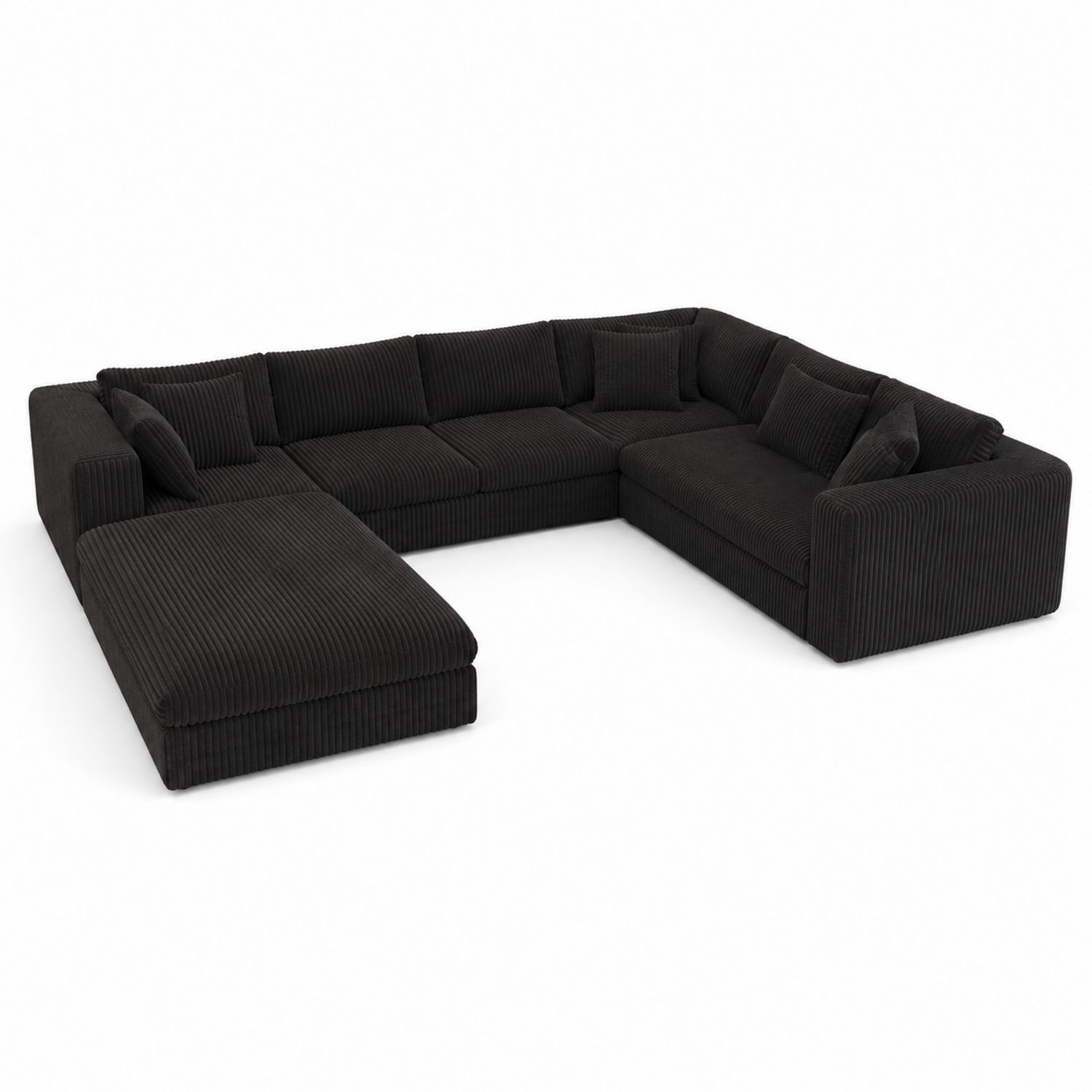 U-förmiges Ecksofa aus Cordstoff, Schwarz