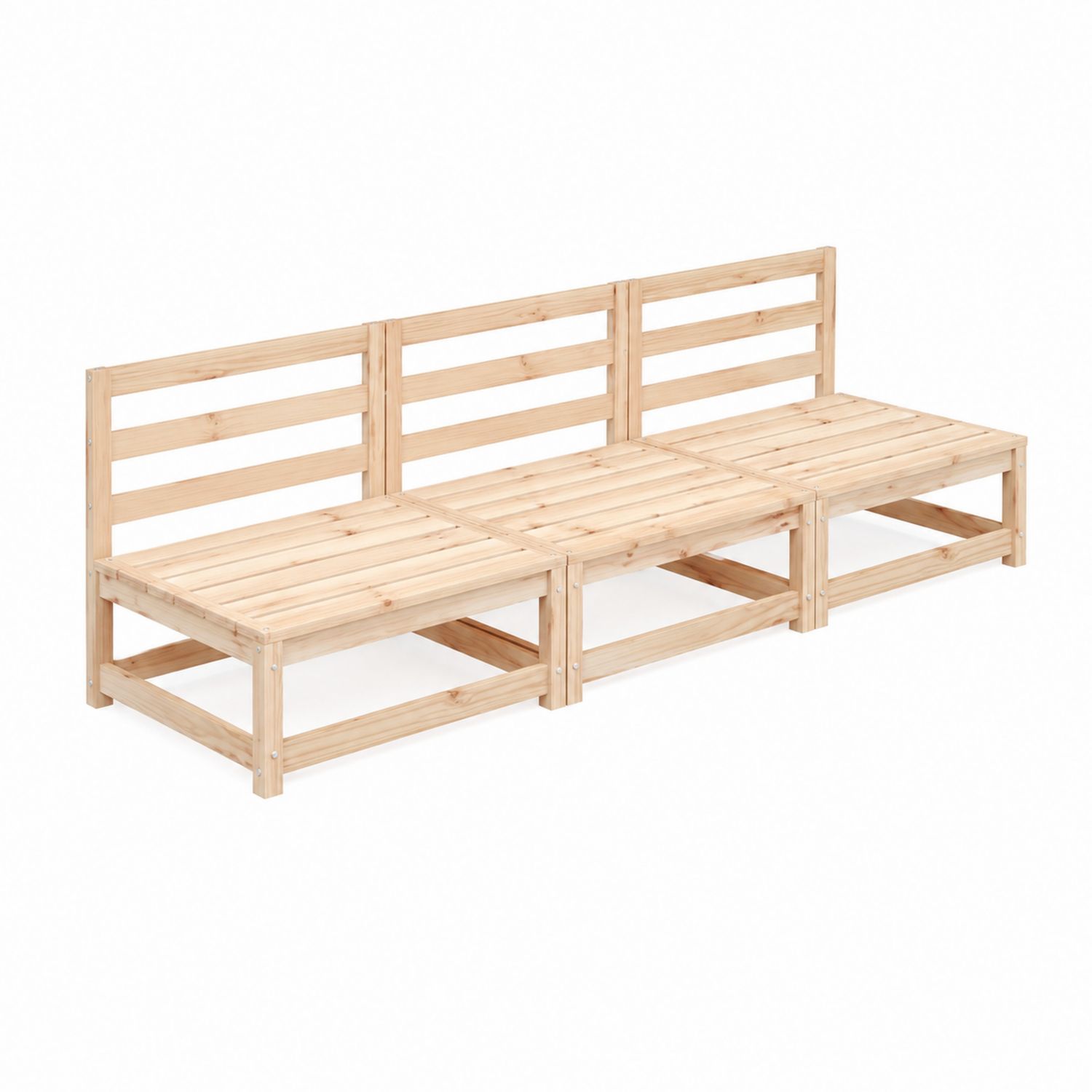 Holz Sofagarnitur 3-Sitzer Set Kiefer Natur 210cm x 75cm x 70cm