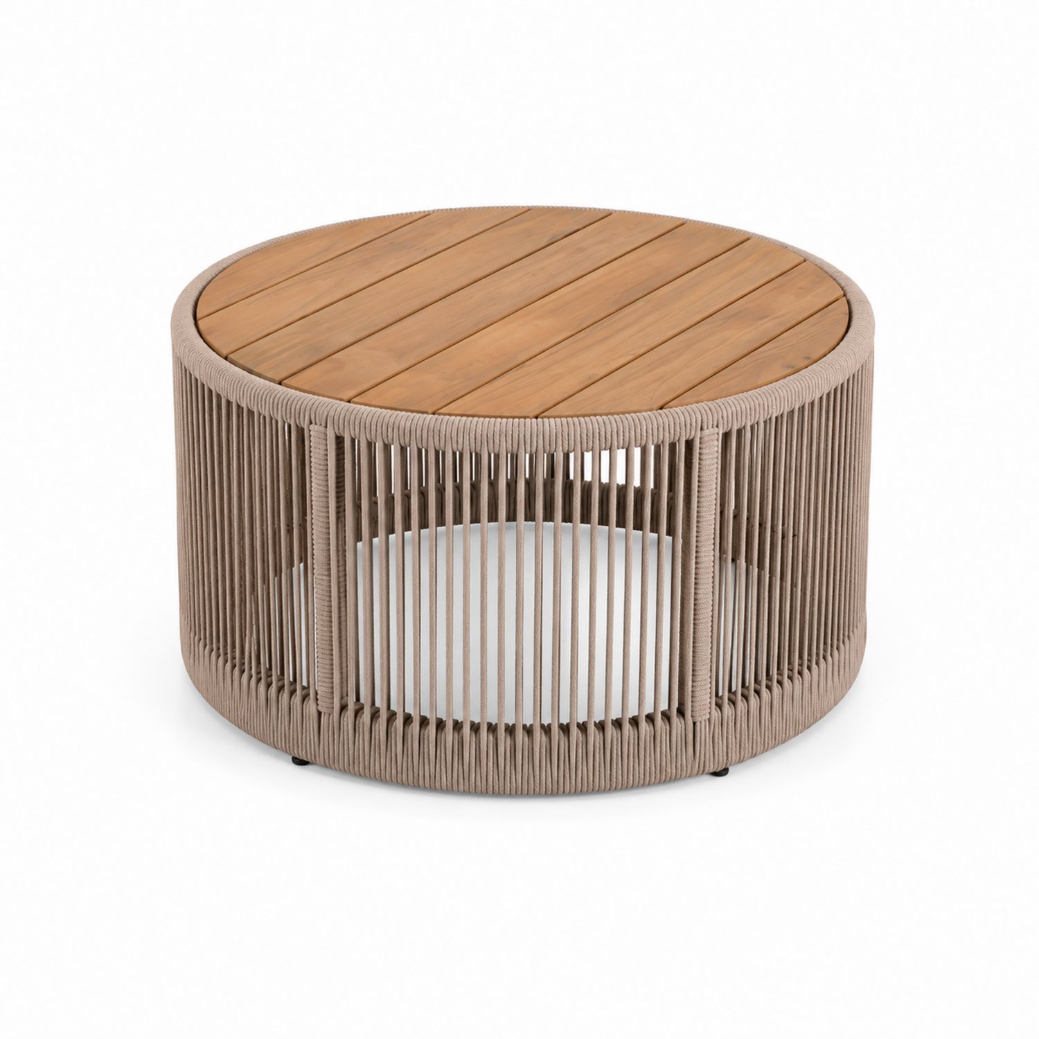 Runder Outdoor-Couchtisch aus Holz und Polyesterseil