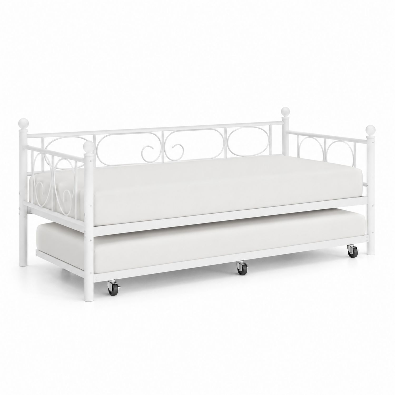 Metall-Ausziehbett 90 x 200 cm mit Matratze Weiß