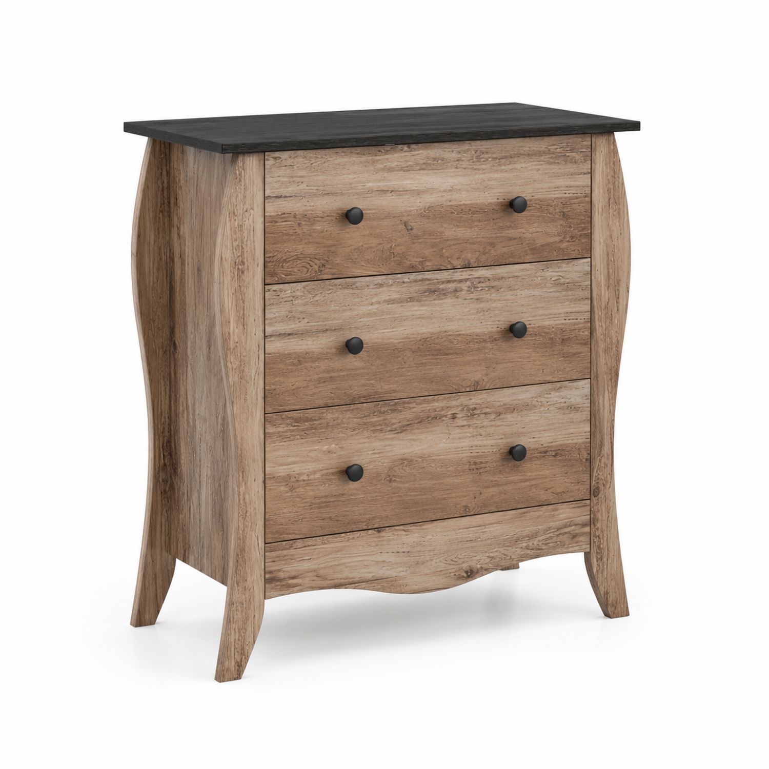 Kommode MDF mit 3 Schubladen in Eiche/Schwarz