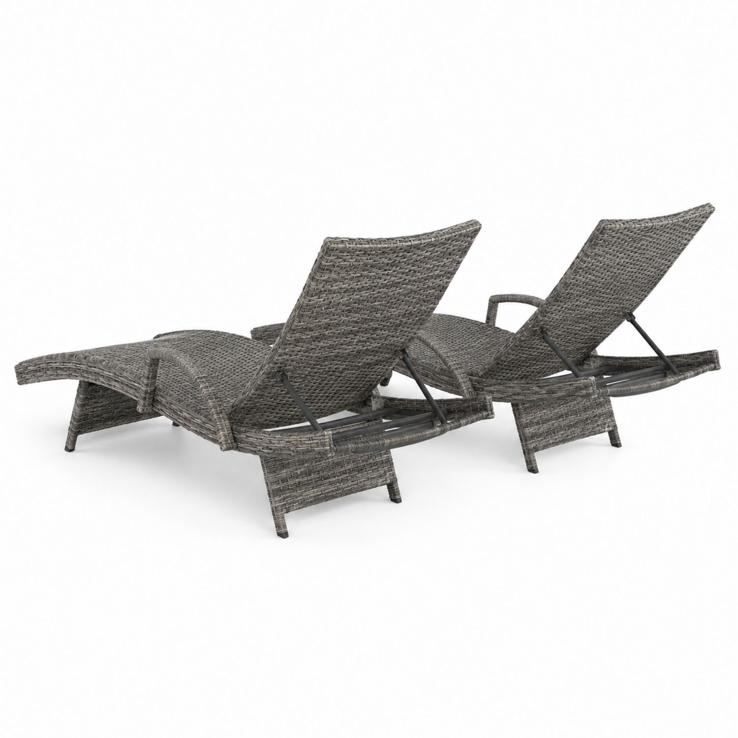 2er Set Sonnenliegen Rattanverstellbar Grau