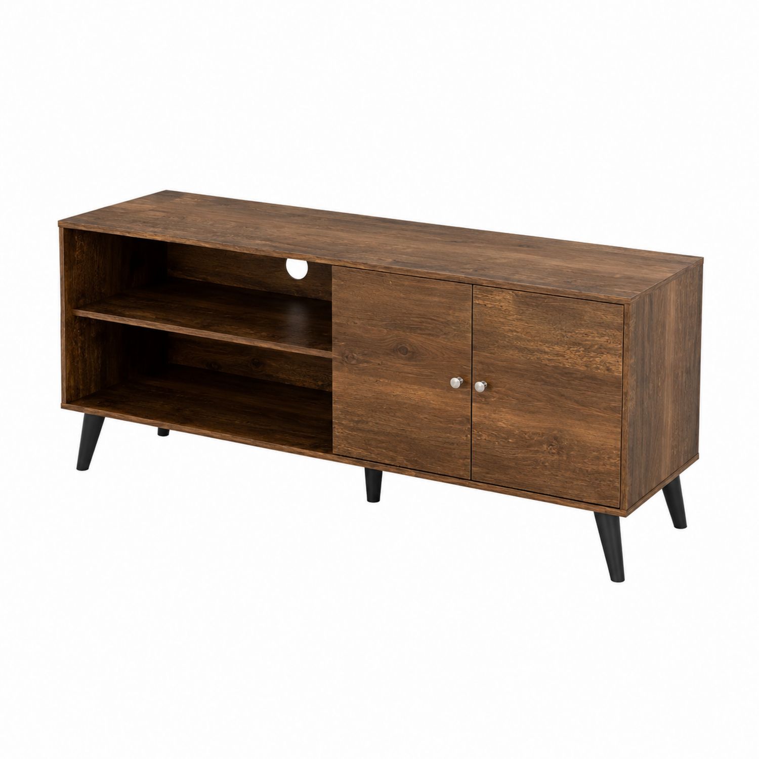 TV-Tisch MDF Holzoptik mit Türen und Regalfächern Braun