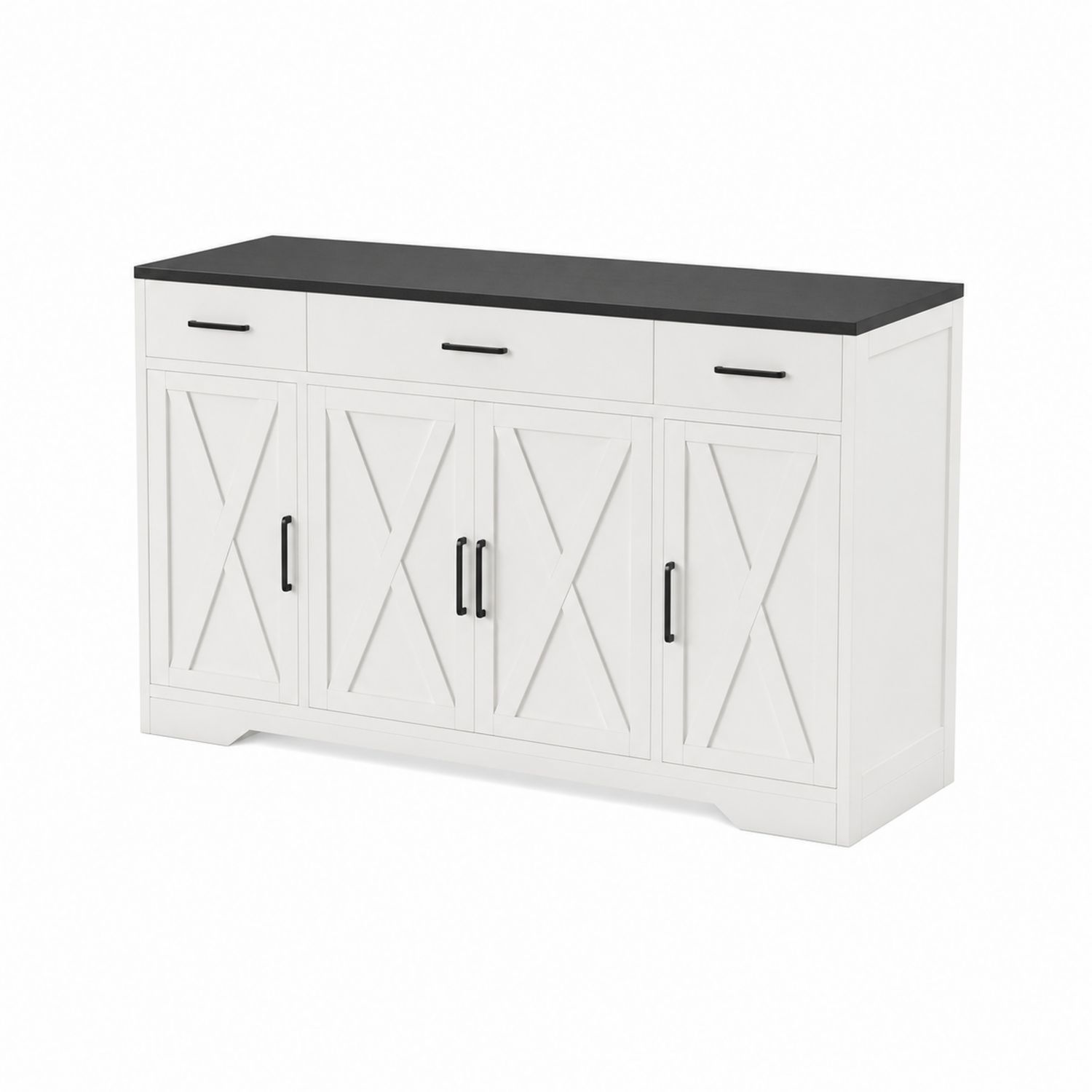 Sideboard MDF Weiß/Schwarz 4 Türen 3 Schubladen