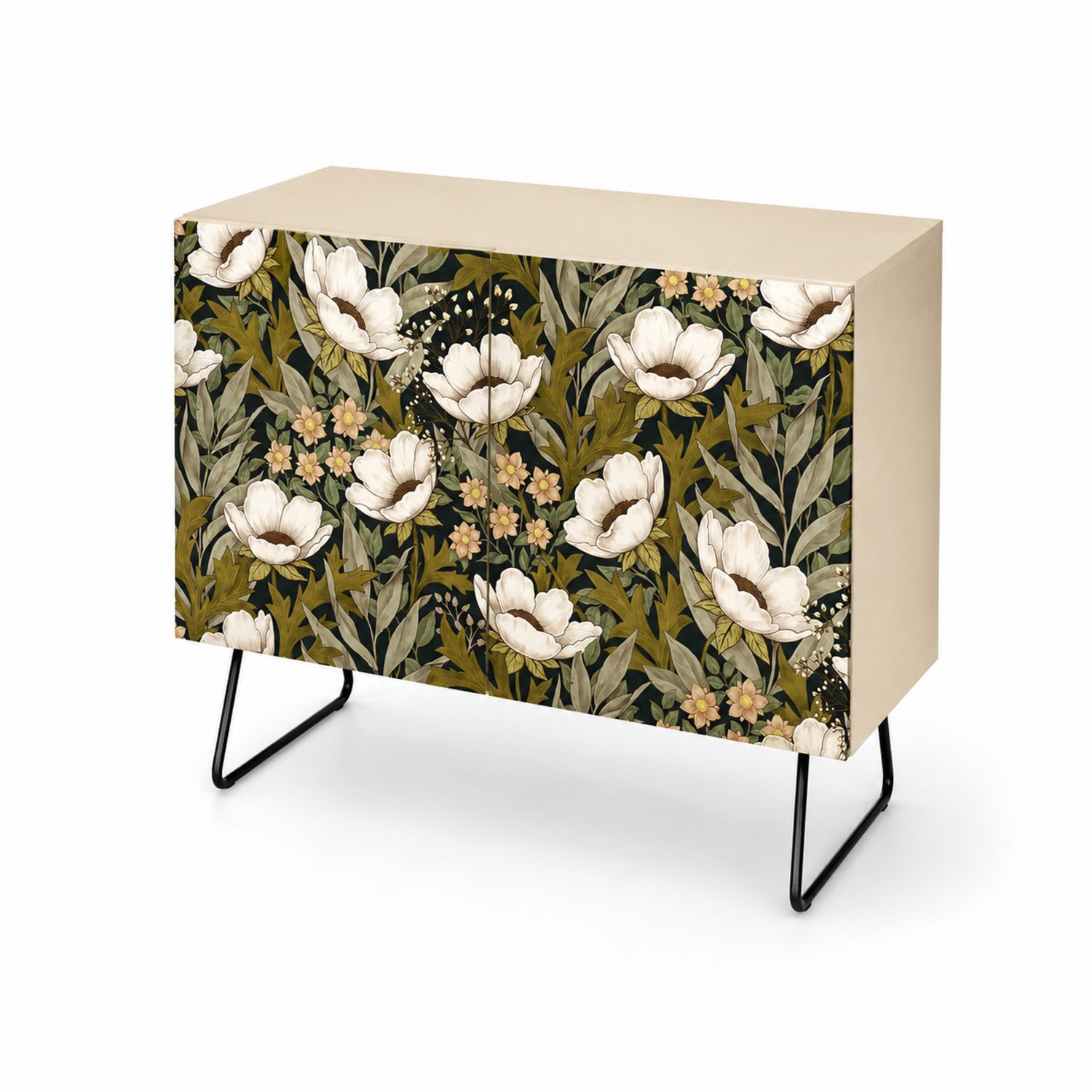 Schrank mit Blumenmuster Spanplatte Stahl Schwarz/Beige
