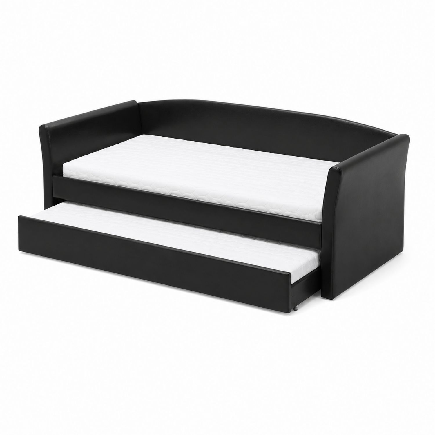 Tagesbett mit Ausziehbett 200x90 cm Kunstleder Schwarz