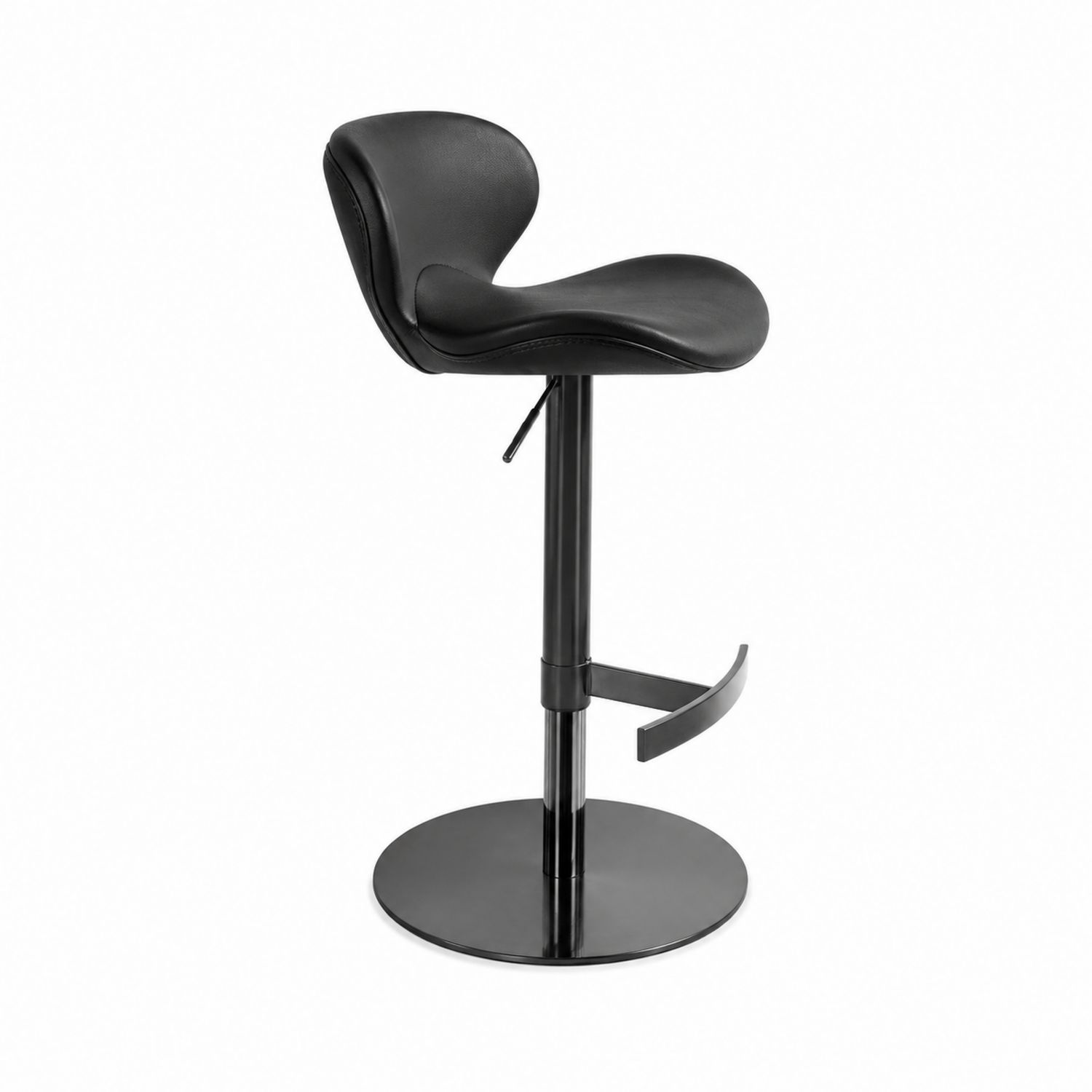 Barhocker Kunstleder Schwarz Höhenverstellbar mit Fußstütze