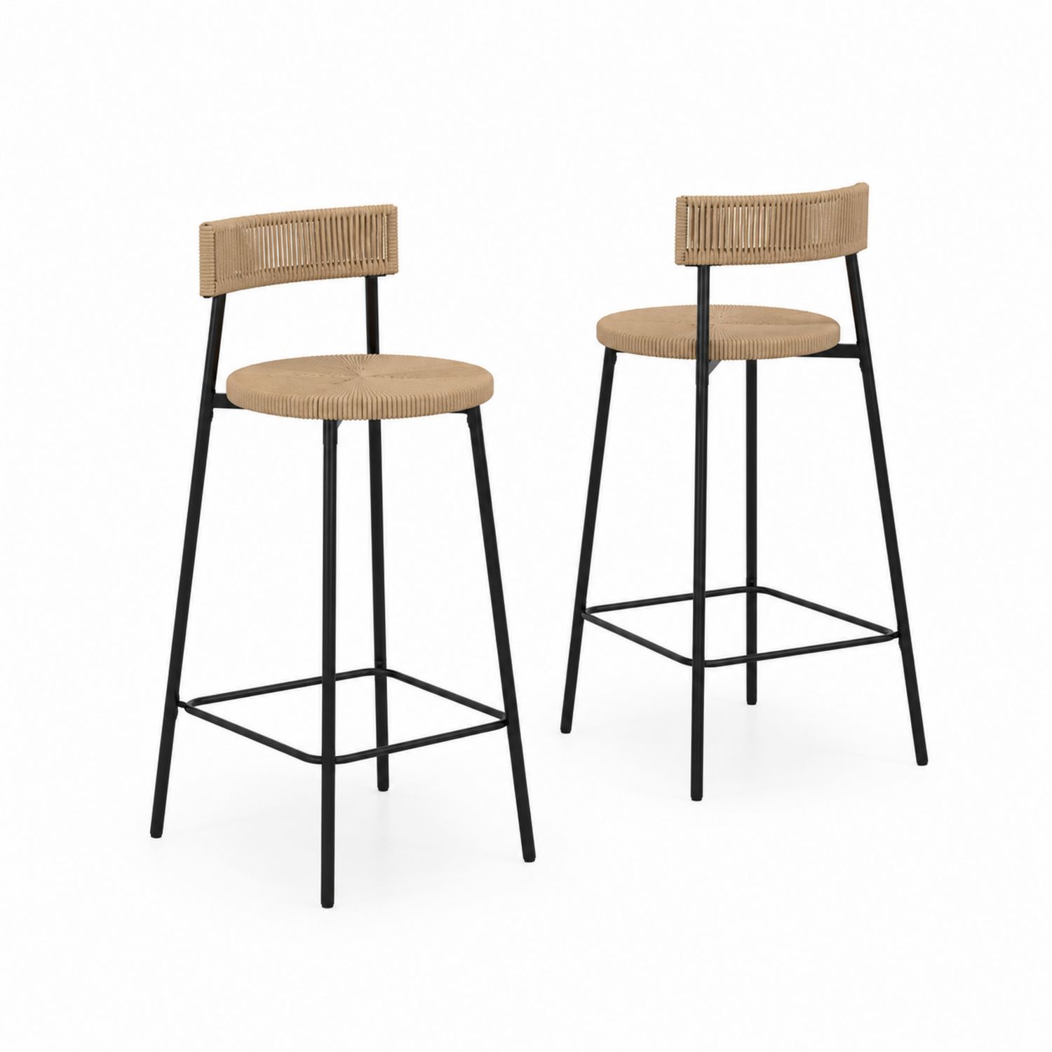 2er Set Barhocker mit Metall und Rattan Natur