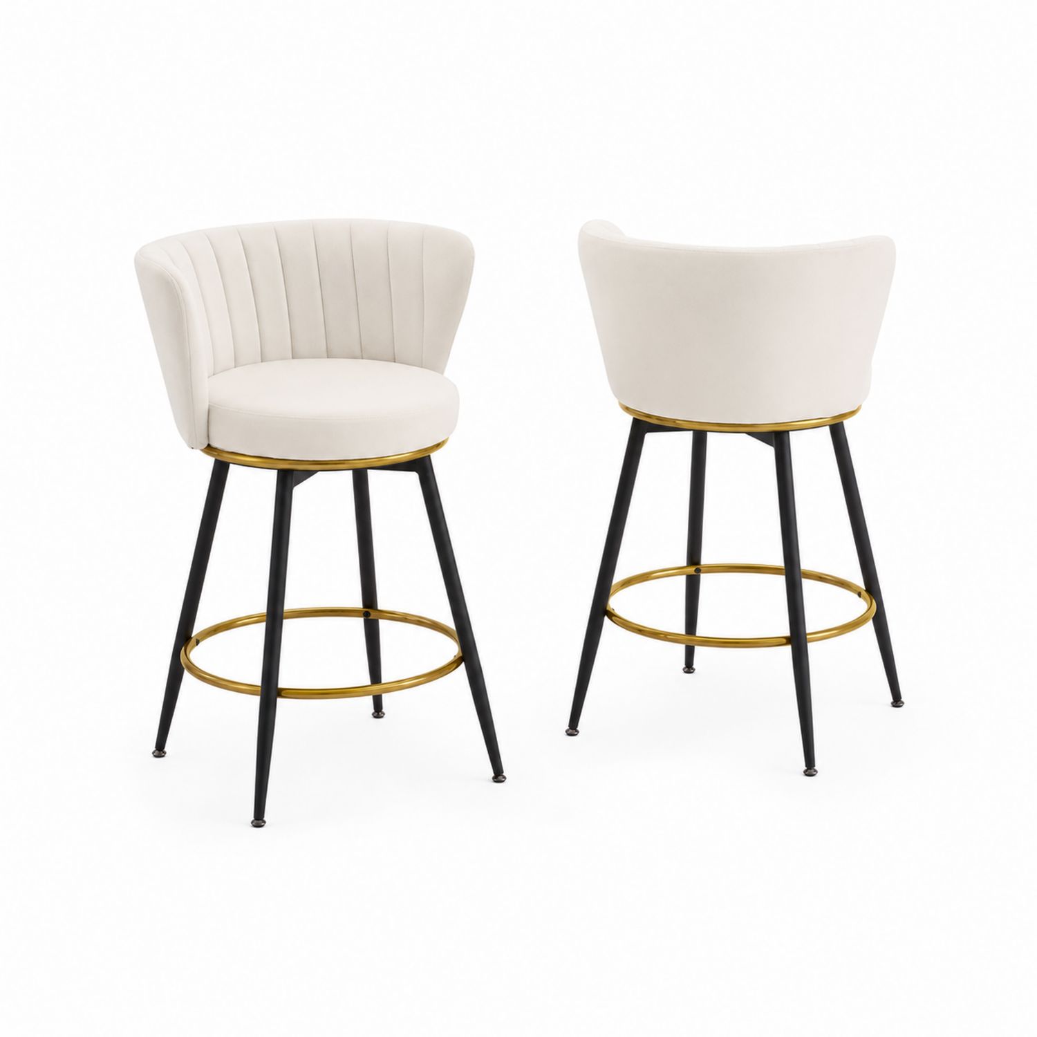 Barhockerset aus Samt und Metall, Beige, Höhe 75cm