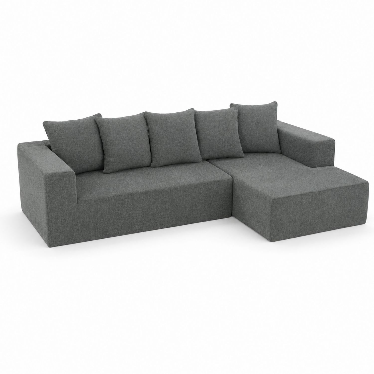 Ecksofa mit Ottomane rechts, Stoff, Grau