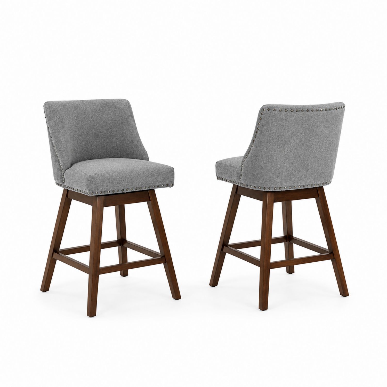 Barhocker-Set aus grauem Stoff mit Holzgestell