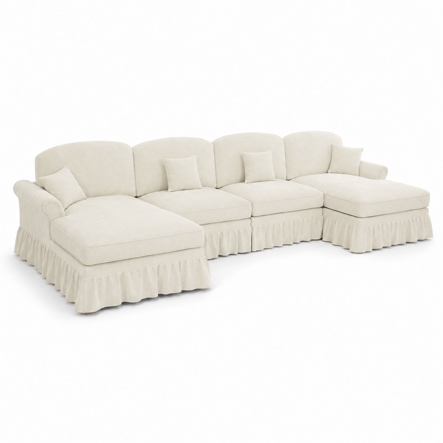 Ecksofa Set Polyester Beige L-Form 300x200 cm