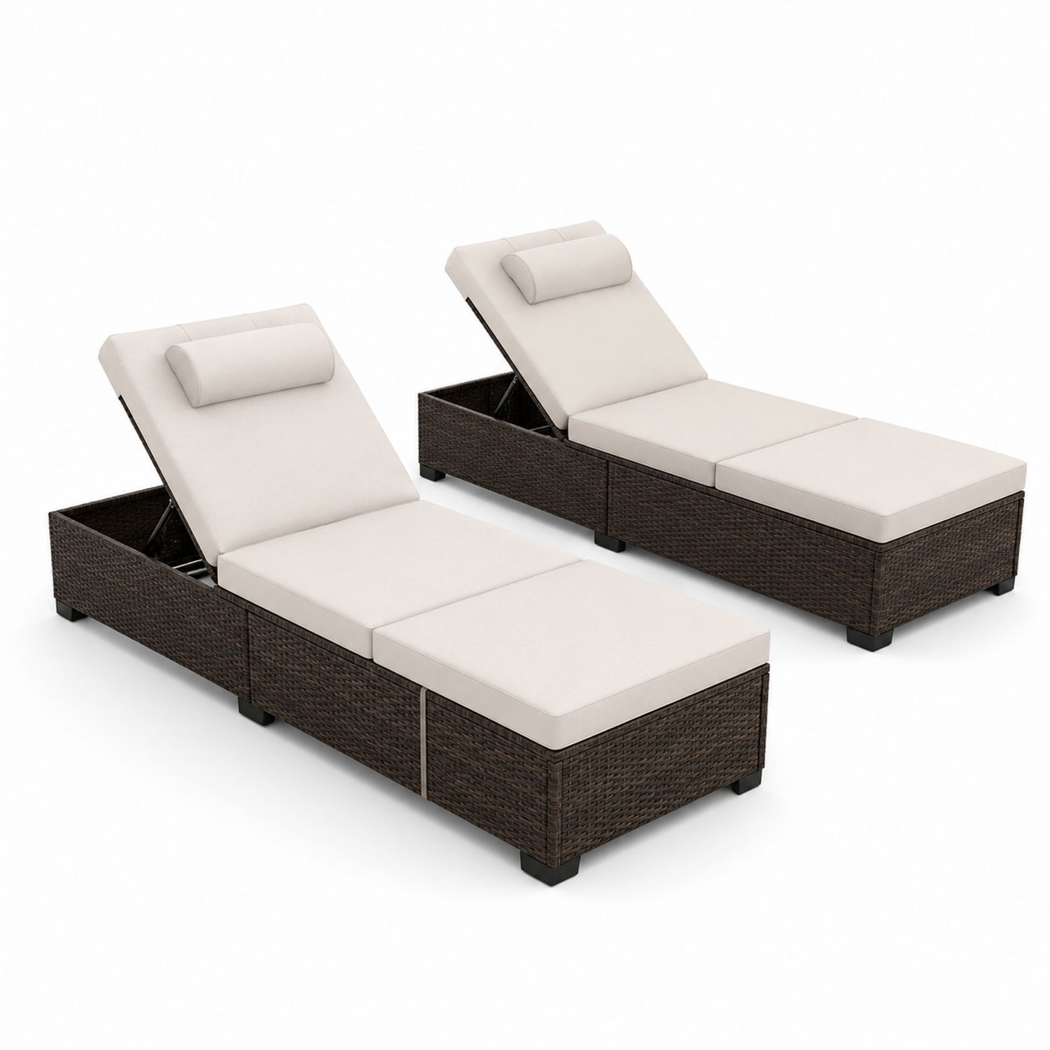 Set aus 2 Rattan-Sonnenliegen mit Kissen Dunkelbraun/Cremeweiß