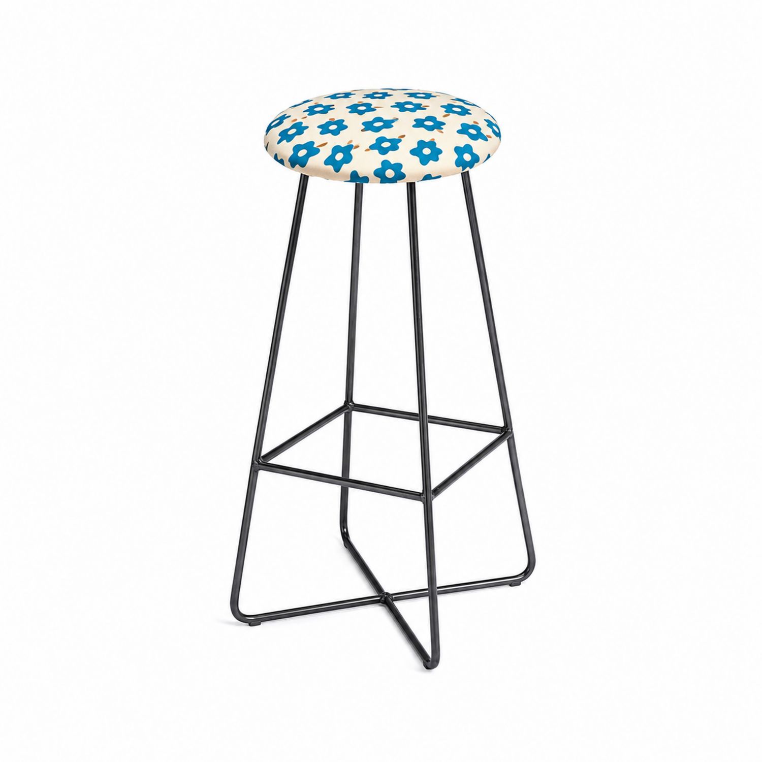 Barhocker Metall mit gepolstertem Sitz, Blau/Weiß, 75 cm Höhe