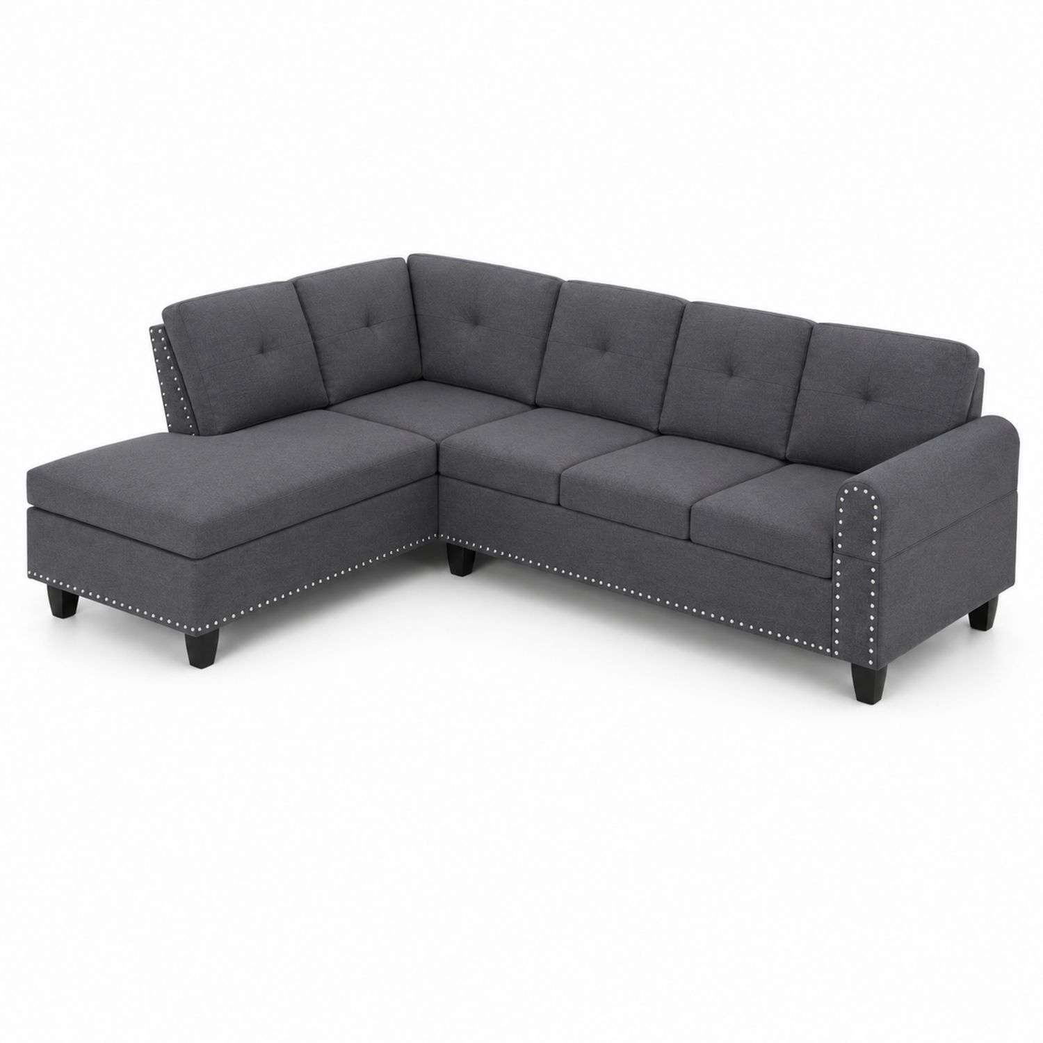 Ecksofa L-Form Dunkelgrau Polyester