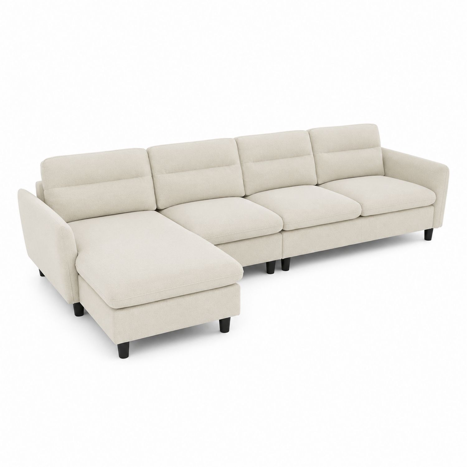 Ecksofa mit Ottomane Stoff Beige 300x150x85cm