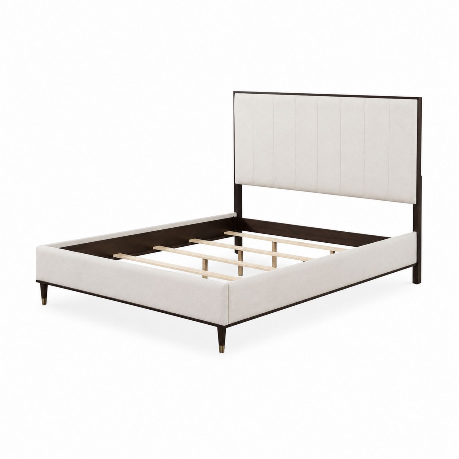 Polsterbett Massivholz mit Stoffbezug Beige 210x140 cm