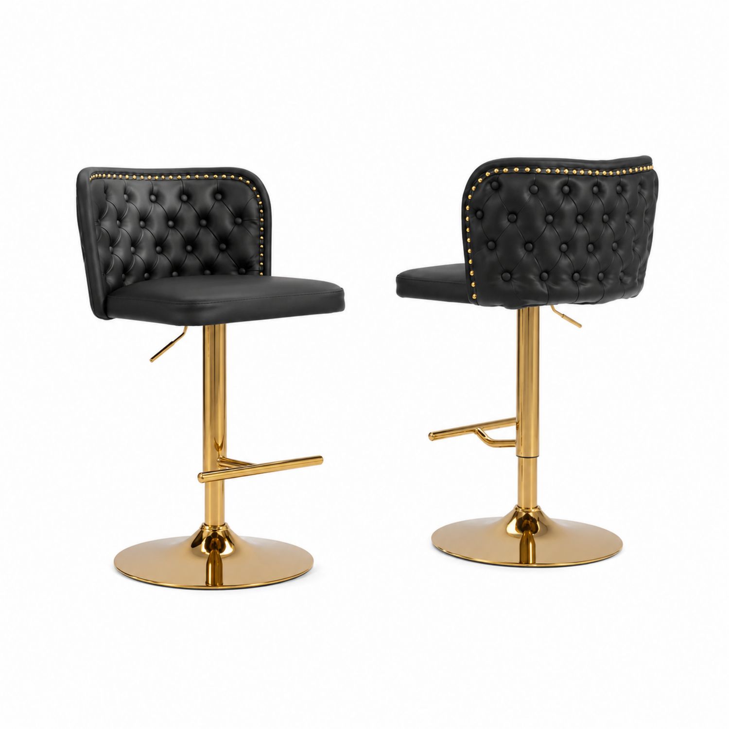 2er Set Barhocker aus Kunstleder und Metall in Schwarz und Gold