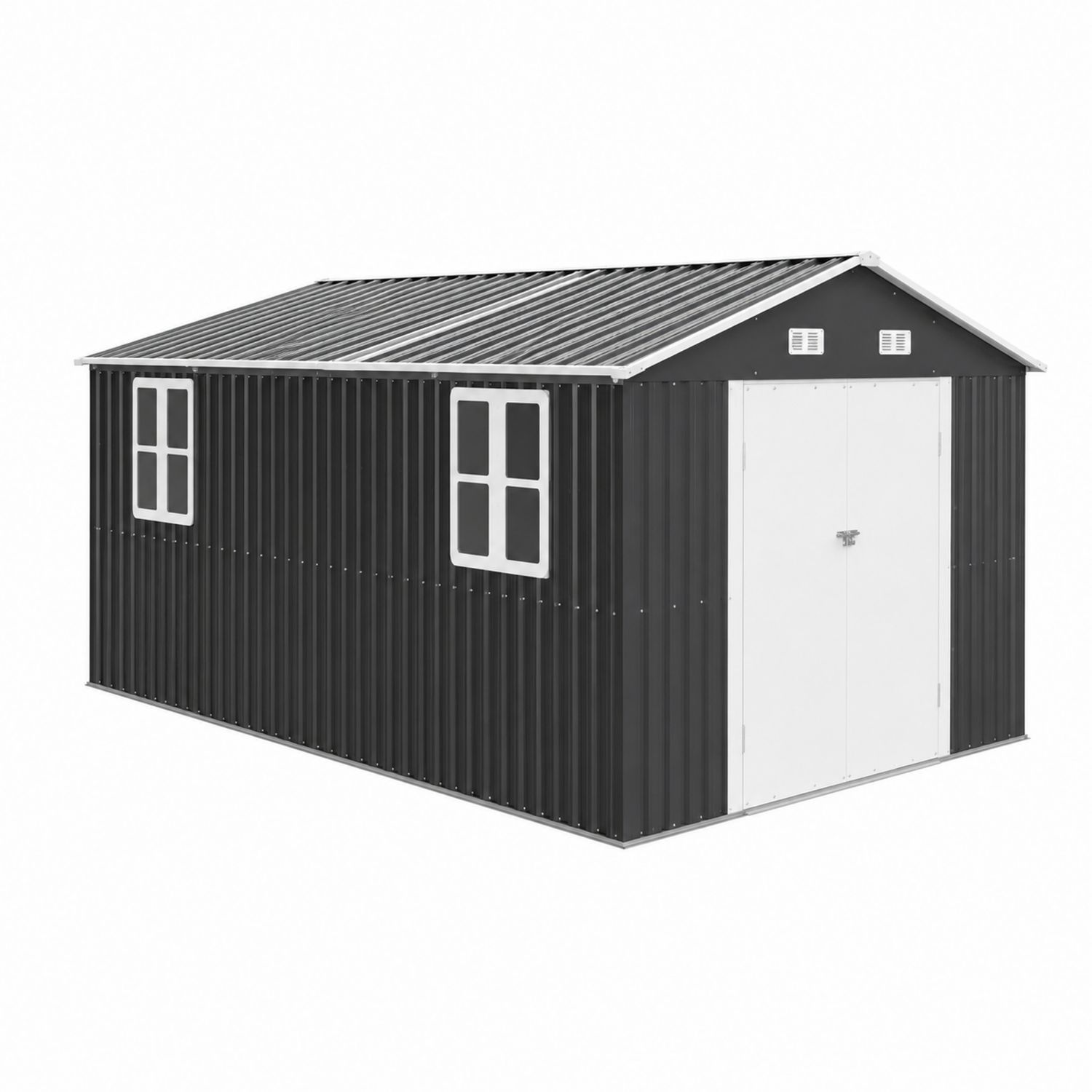Metall Gartenhaus mit Fenster 337x382x178 cm Schwarz/Weiß