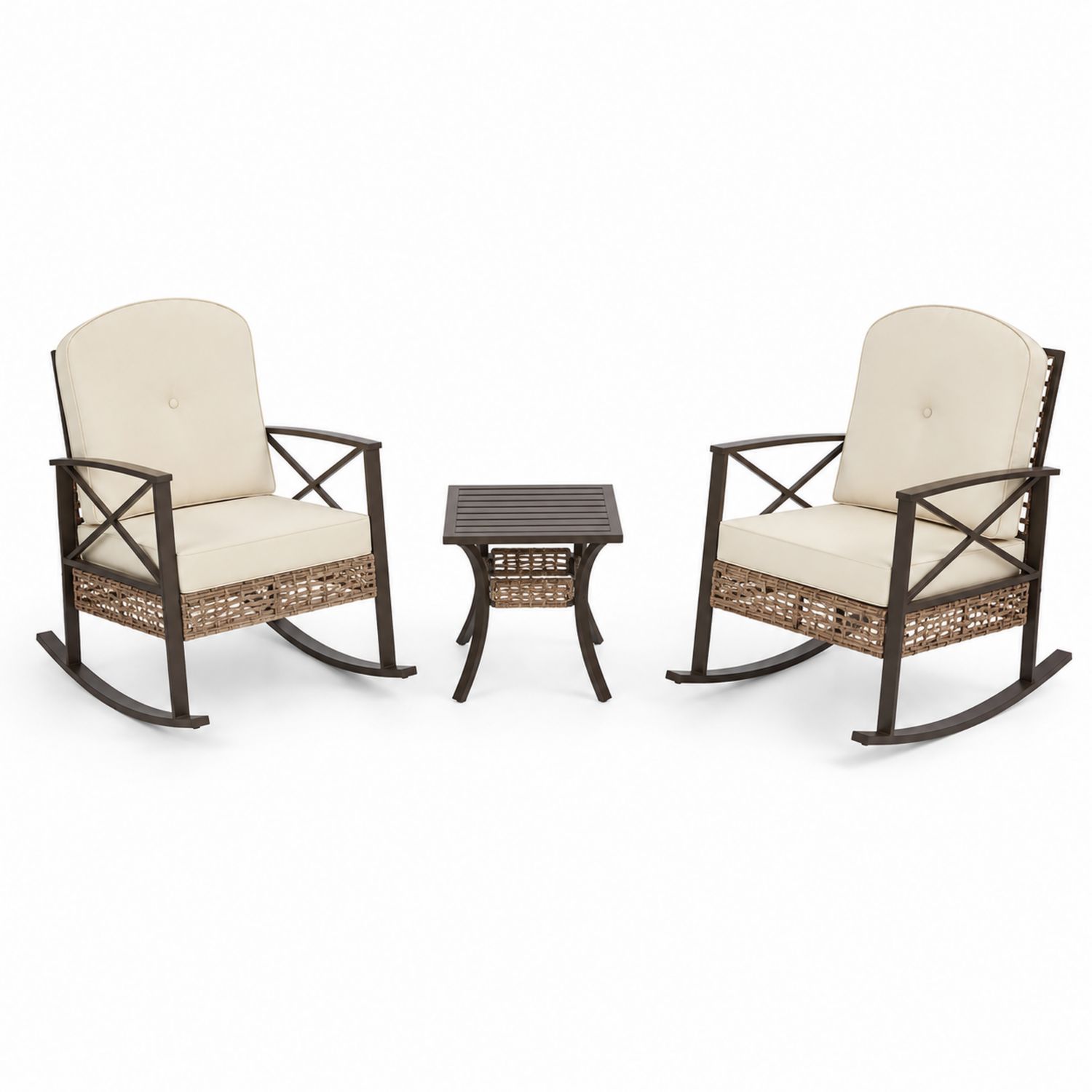 Outdoor Schaukelstuhl Set 3-teilig Aluminium PE Rattan Beige