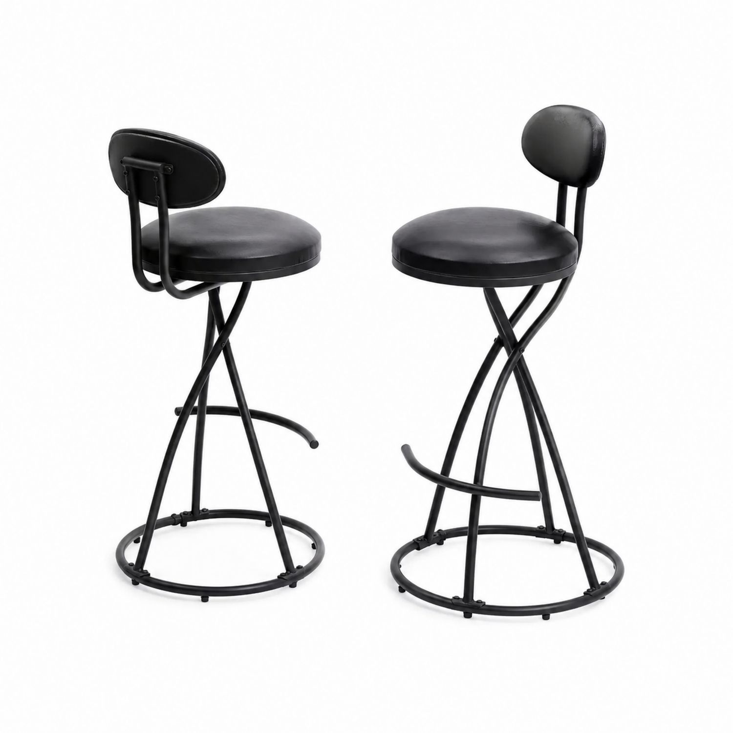 Set aus 2 Barhockern aus Metall und Kunstleder Schwarz