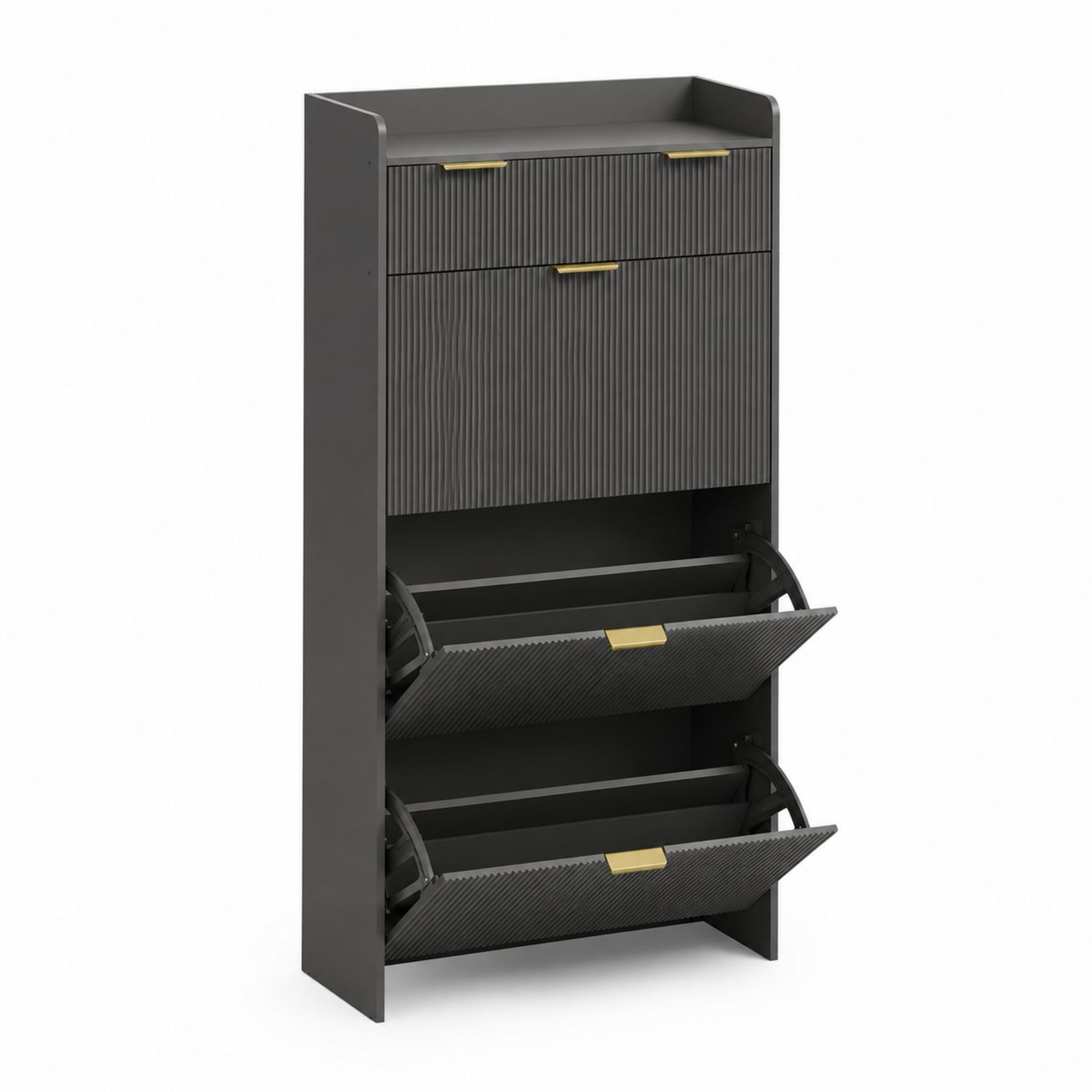 Schuhschrank mit Klappfächern aus Metall und MDF, 3-stöckig, Dunkelgrau