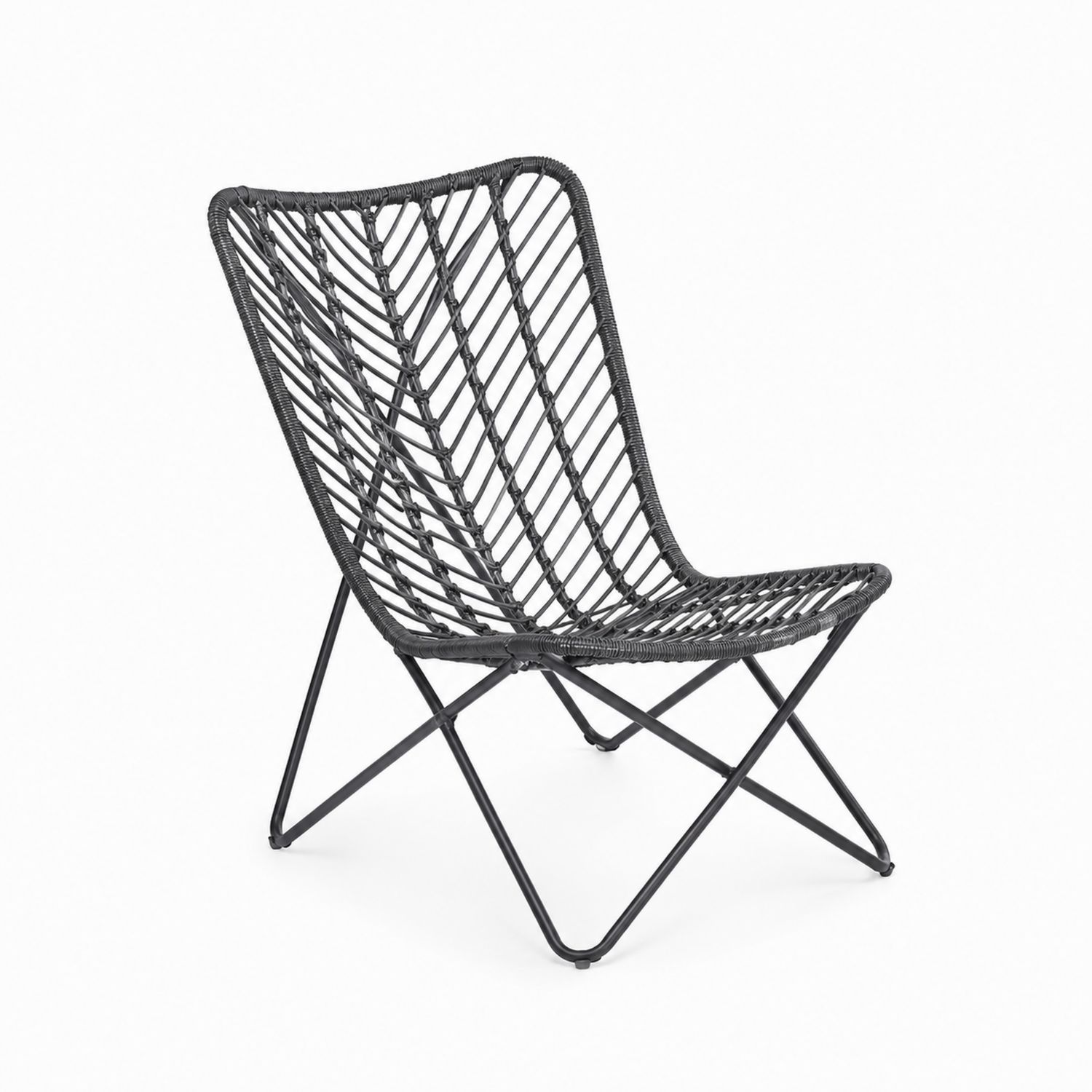 Outdoor-Stuhl Rattan-Stahl Schwarz 90cm x 75cm x 70cm
