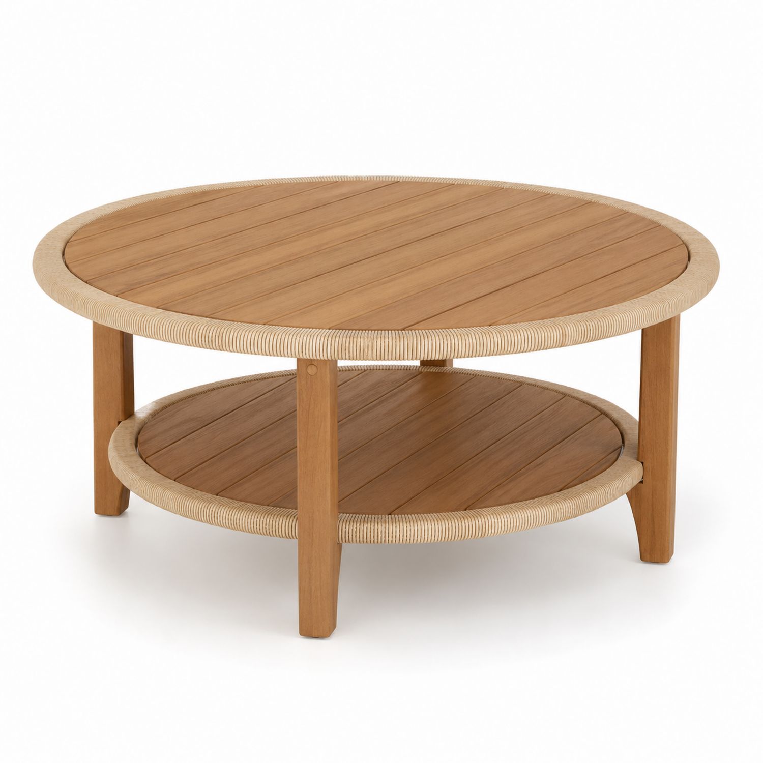 Runder Couchtisch aus Teakholz und Seil 80 cm