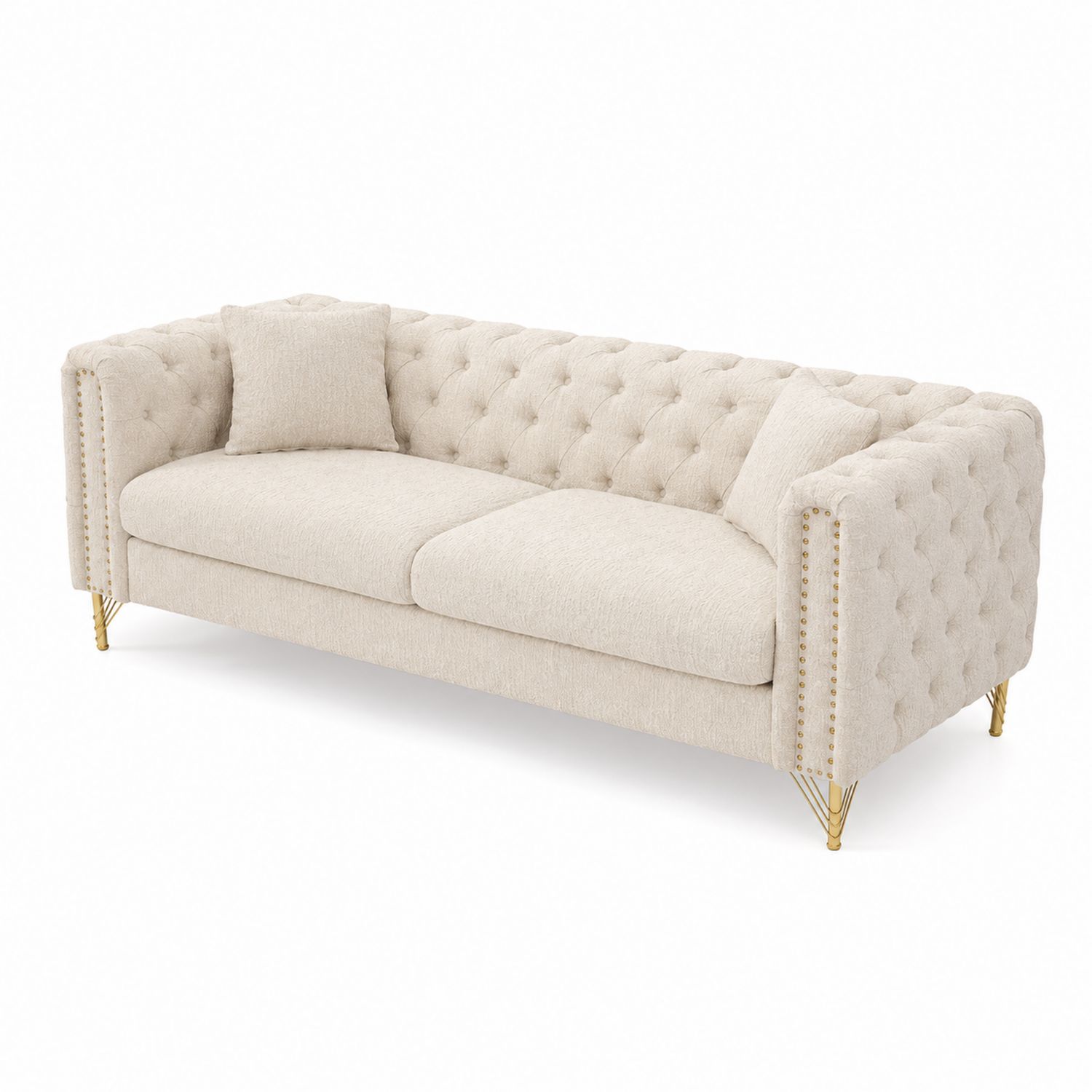 3-Sitzer Sofa Leinen Beige mit Stahlbeinen 210cm