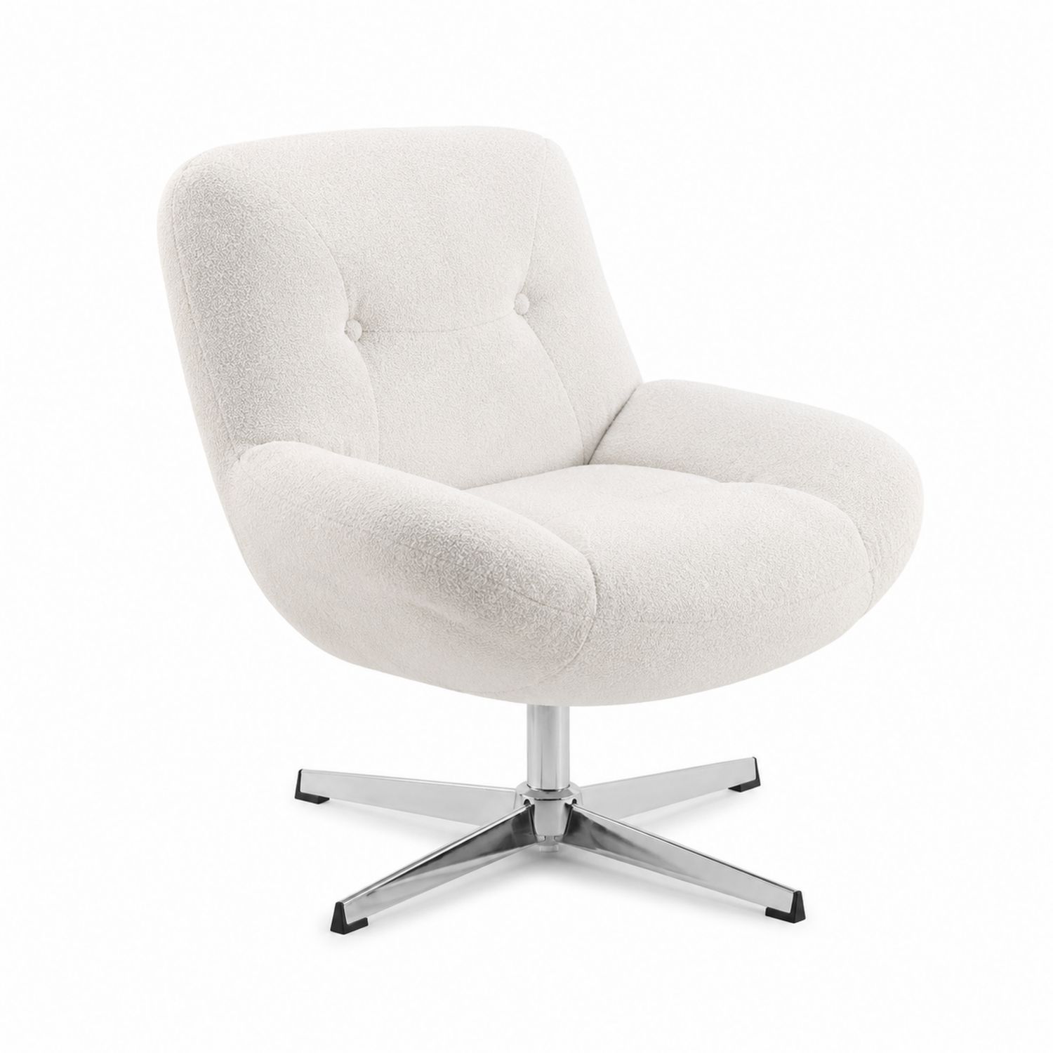 Lounge Sessel mit Metallfuß und cremefarbenem Bouclé-Stoff