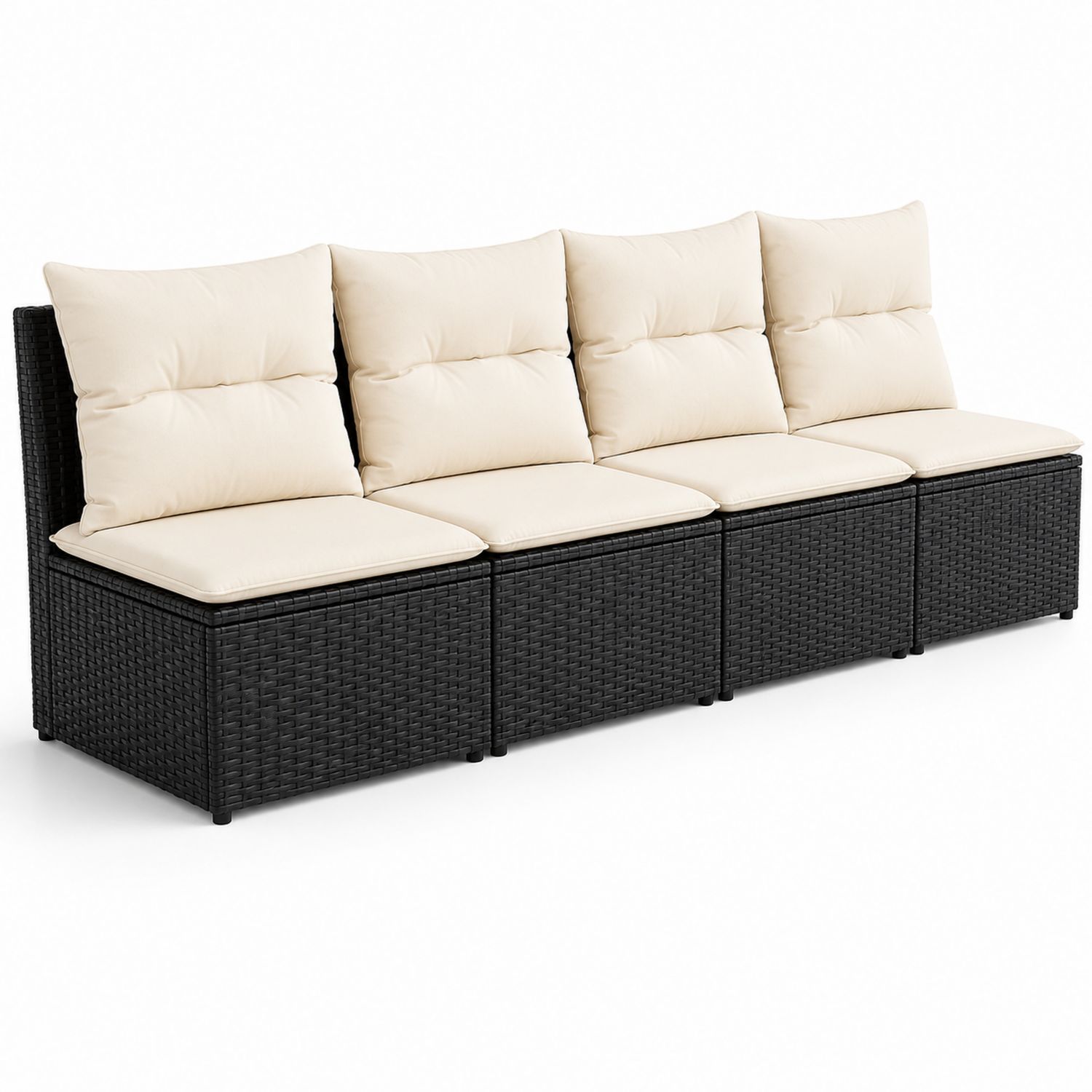 Gartenmöbel-Set PE-Rattan Schwarz mit Beige Kissen