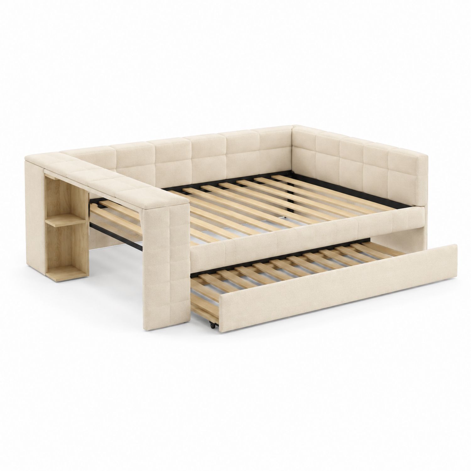 Polsterbett mit Trundle und Regal Beige 200x180 cm