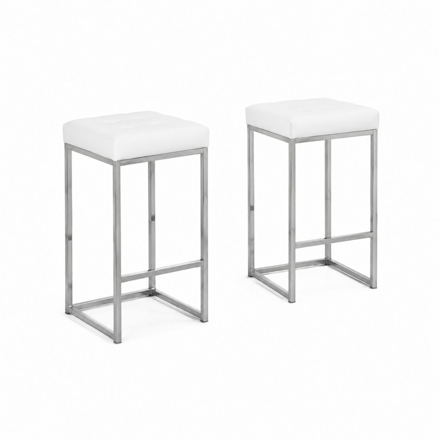 2er-Set Barhocker aus Kunstleder und Metall, Weiß, Höhe 75 cm