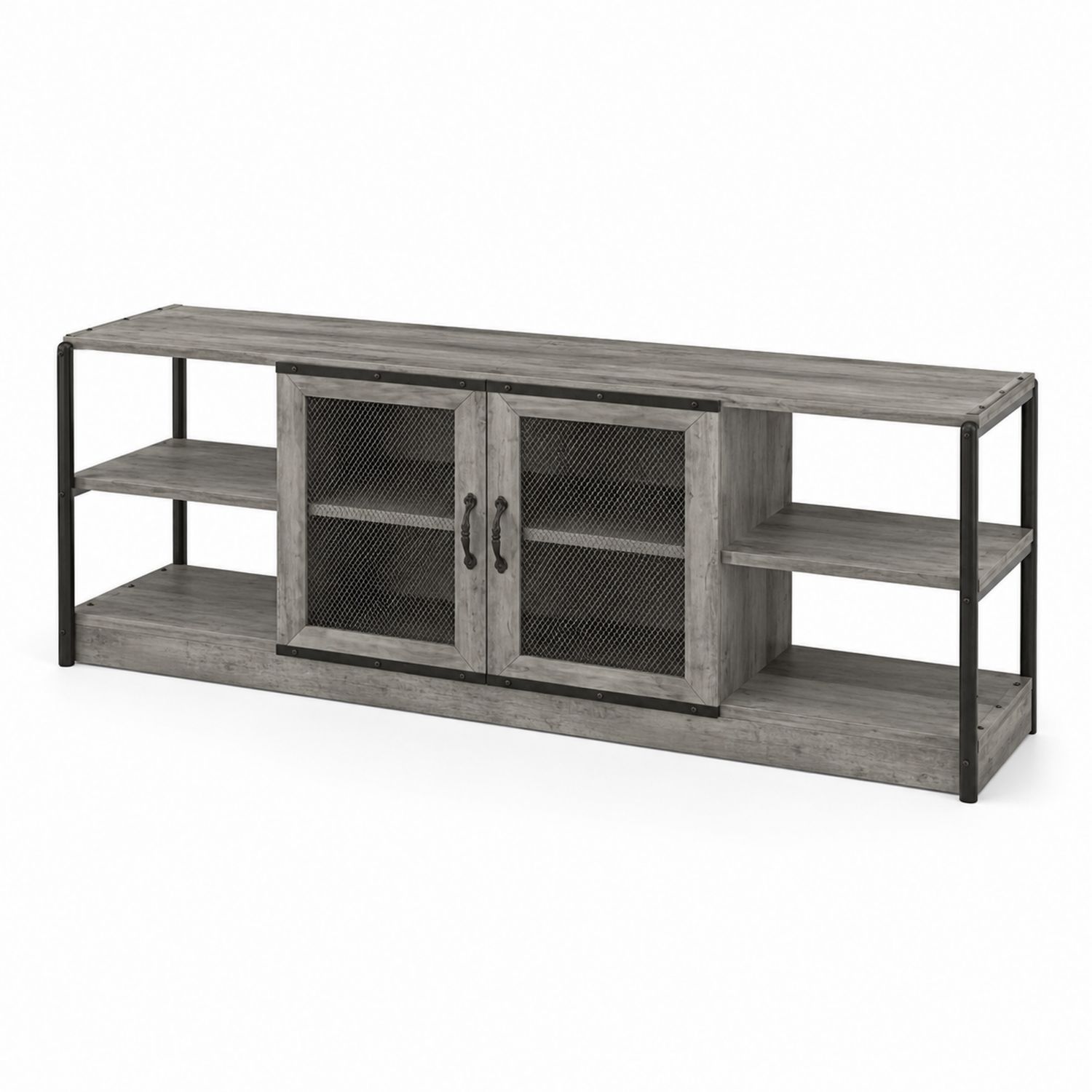 TV-Schrank Holzoptik mit Metallrahmen 180x40x60cm Grau