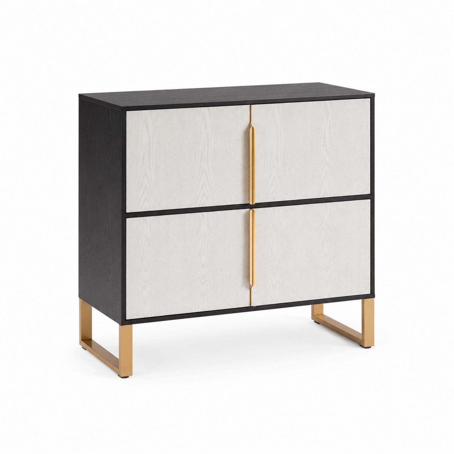 Sideboard Holz Eiche/Metall Schwarz/Weiß/Gold