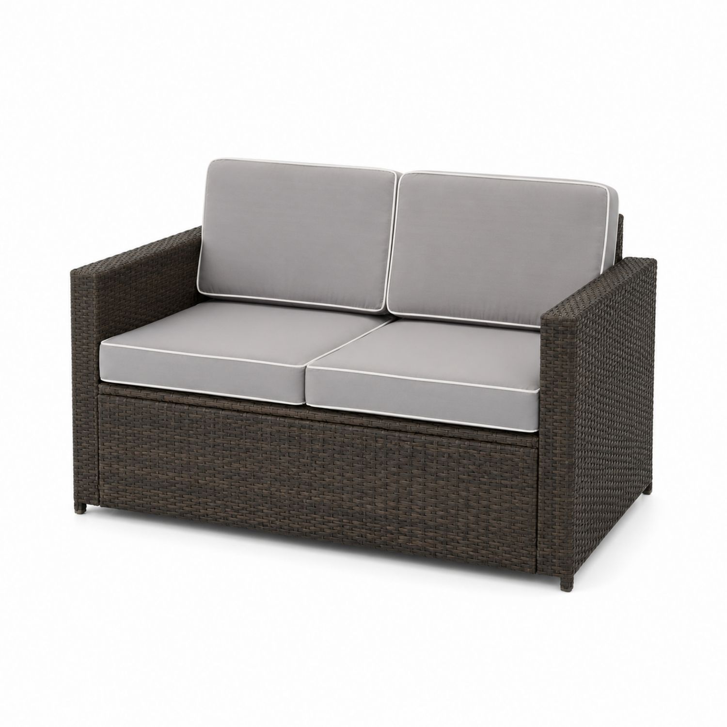 2-Sitzer Sofa Rattan-Optik mit Kissen Grau/Braun